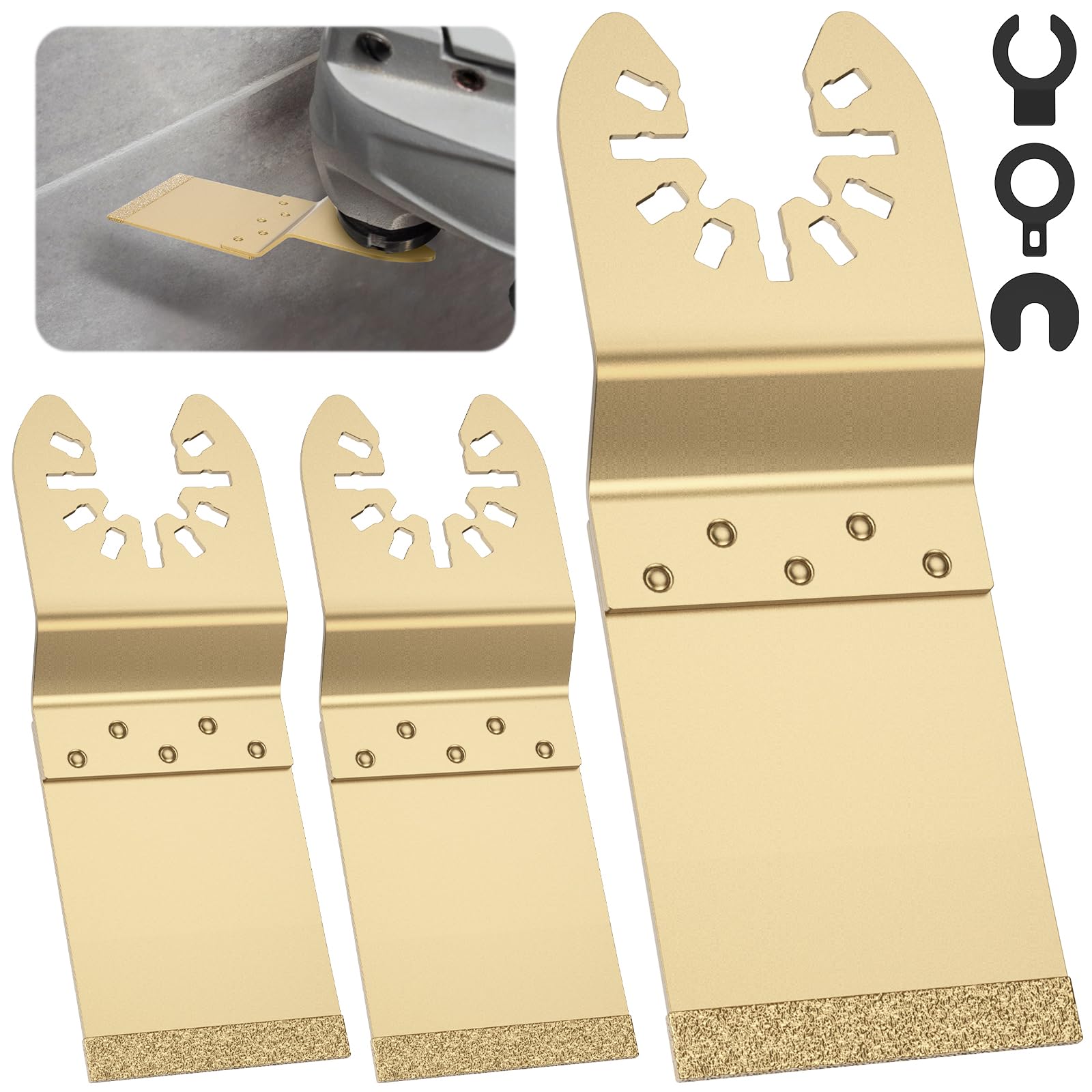 3 Pcs Diamond Multi Tool Accessory Kit Oscillating Tool Accessories Multi Tools Blades Kits for Grout Removal and Soft Tile Cut