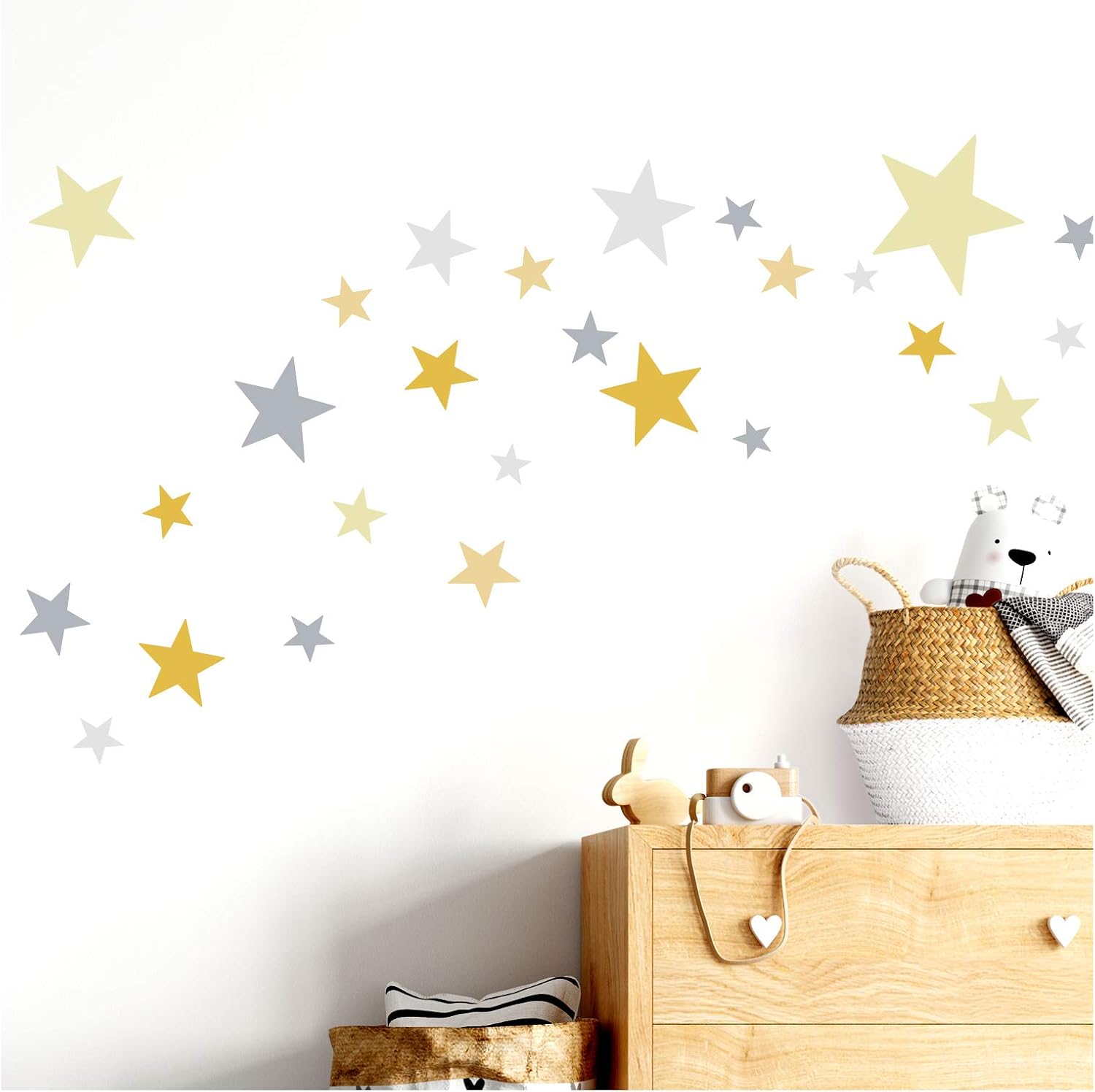 Little Deco DL409 Wall Tattoo 60 Stars Children's Room Girl Boy Stars I Yellow Grey I Many Colours Wall Sticker Set Living Room Colourful Self-Adhesive