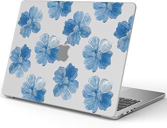 Compatible with MacBook Air 13 inch Case 2022 2021 2020 2019 2018 Release M1 A2337 A2179 A1932, Matt Plastic Frosted Hard Shell for MacBook Air 13.3 inch Case, Blue Flowers