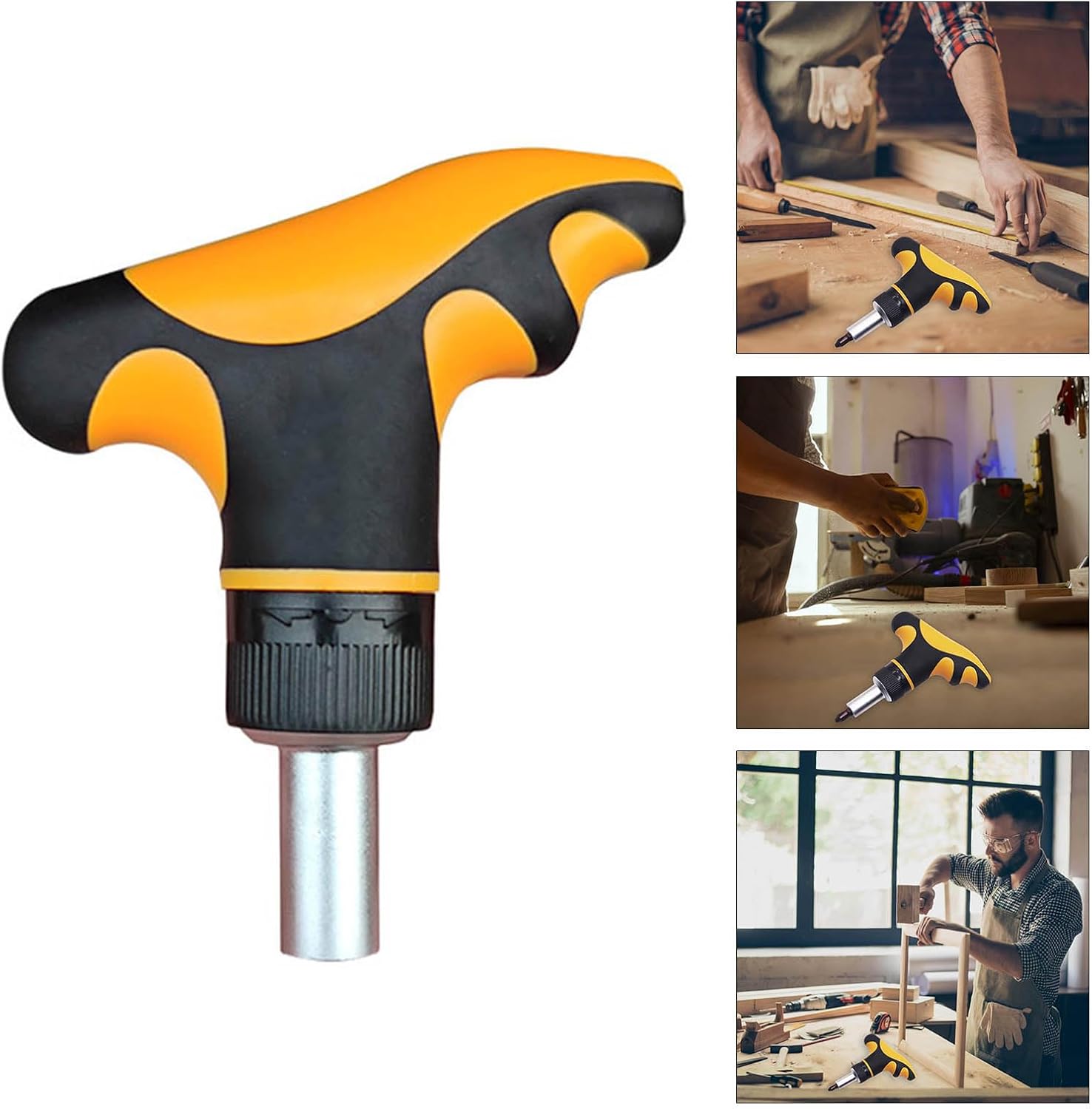 T Handle Ratcheting Driver 1/4” Ratcheting Bit Driver T Handle with 1/4inch Magnetic Extension Socket Drill Bit Holder