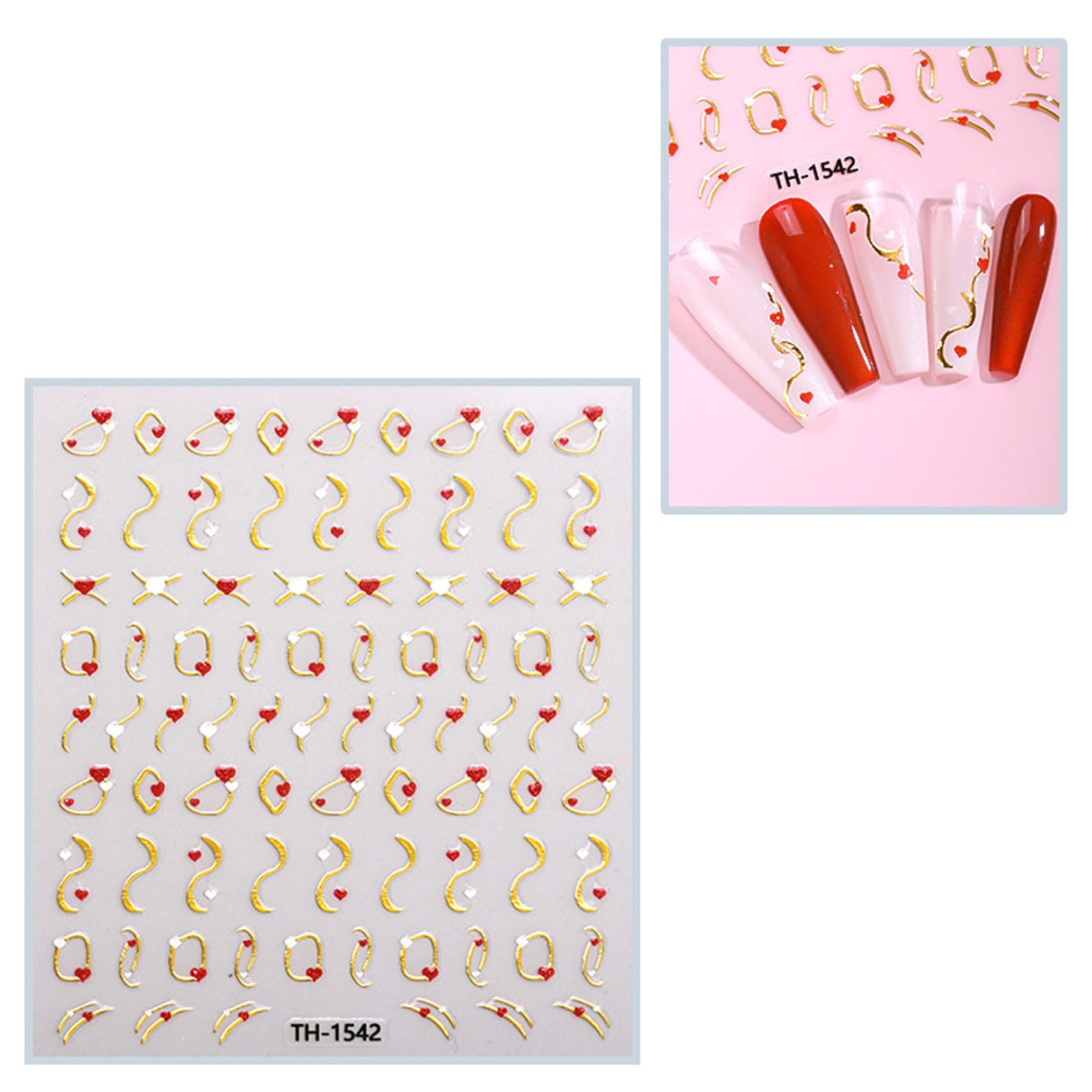 Lot de 6 feuilles d'autocollants pour nail art de Saint-Valentin - Rouge - Motif cœur et ange - Accessoires de manucure - Accessoires pour femmes et filles - Cadeau de Saint-Valentin