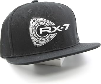 RX-7 Baseball Cap - Black Flat Brim Hat - Rotor & RX7 Logos Embroidery in Silver
