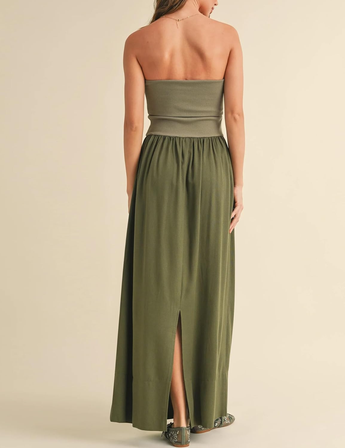 MISSACTIVER Womens Summer Drop Waist Flowy Patchwork Strapless Maxi Tube Dress Off Shoulder Casual Bandeau Tank Dress - Image 3