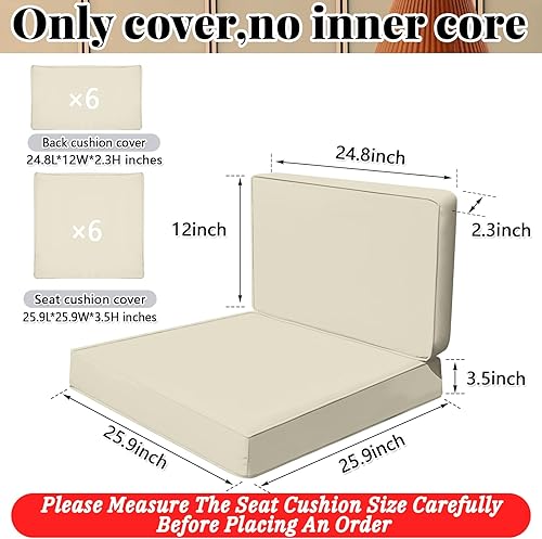 Miniatura 3 de Patelai 12 fundas de cojín de repuesto resistentes a los rayos UV para patio al aire libre de 25.9 x 25.9 x 3.5 pulgadas, impermeables, resistentes