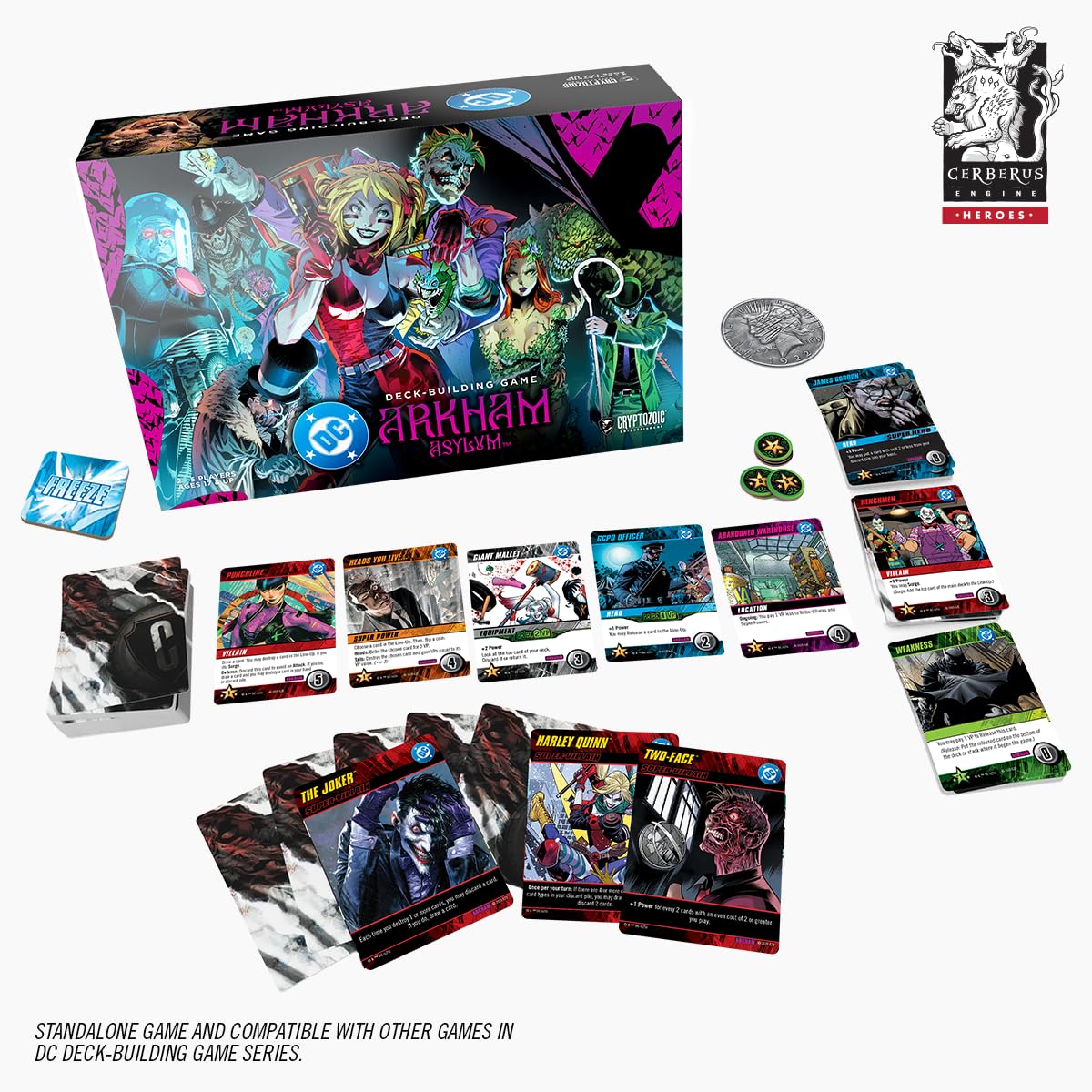 Cryptozoic | DC DBG Arkham Asylum | Jeu De Cartes Deck-Building avec Nouvelles Mécaniques Et Contenu Promo | 2-4 Joueurs | 60 Minutes