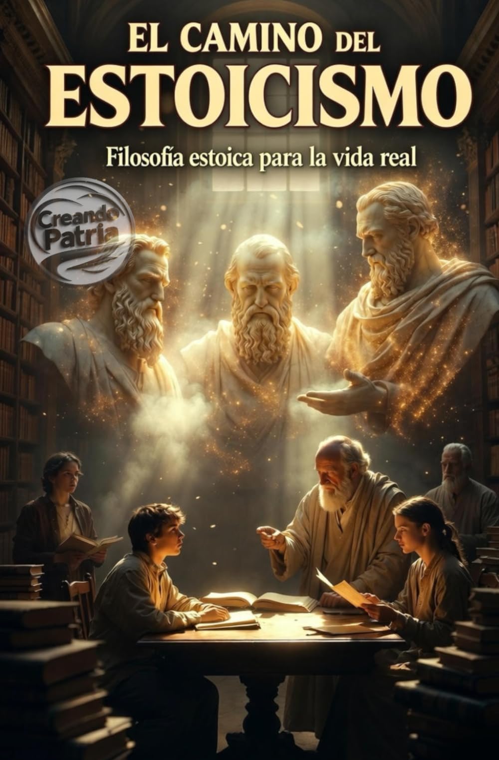 El Camino del Estoicismo: Guía Viva de Filosofía Estoica": "Una historia en una biblioteca donde un maestro explica quiénes eran los estoicos, qué es ... la sabiduría estoica en la vida cotidiana