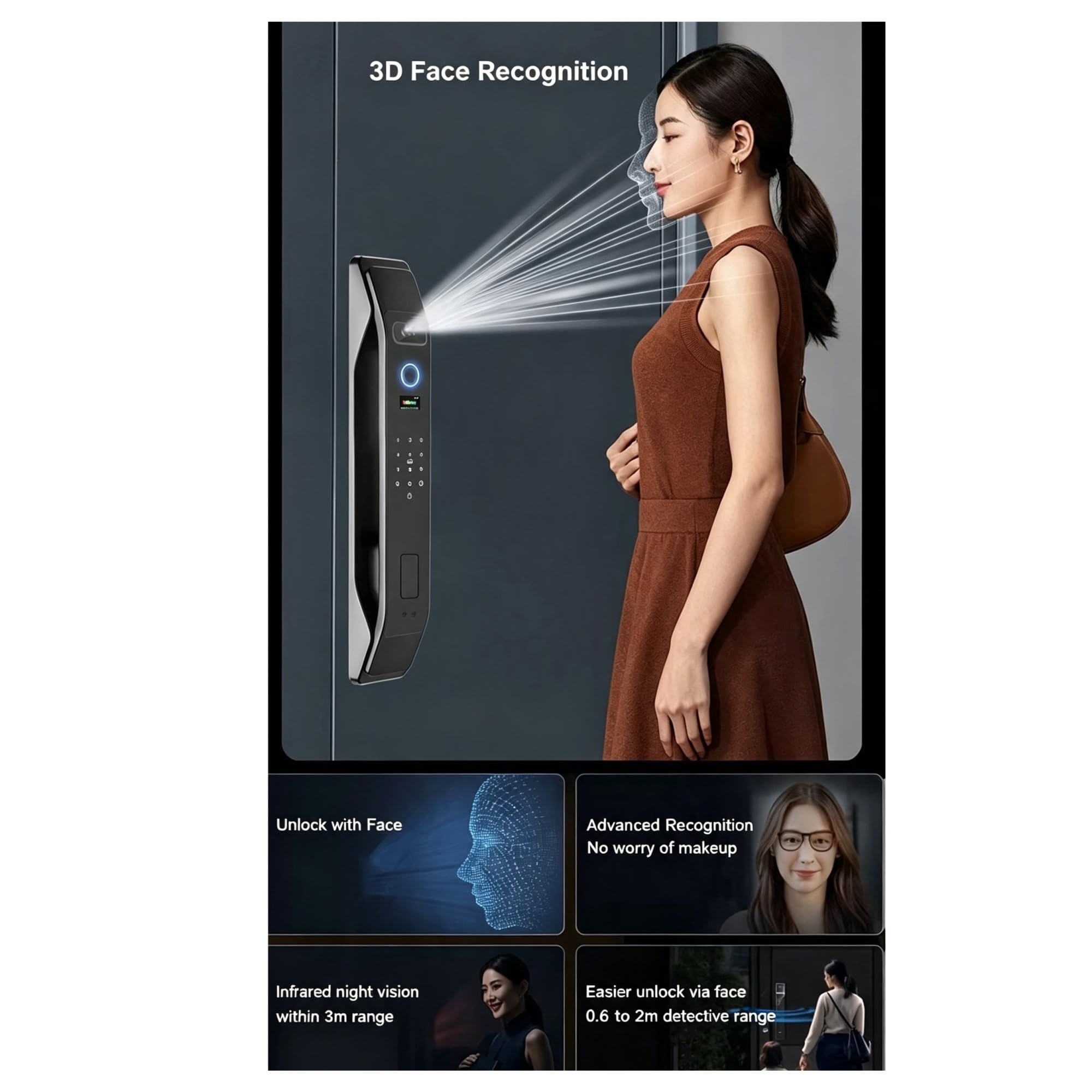 Smart Lock WiFi 3D Riconoscimento facciale Serratura for impronte digitali con controllo app