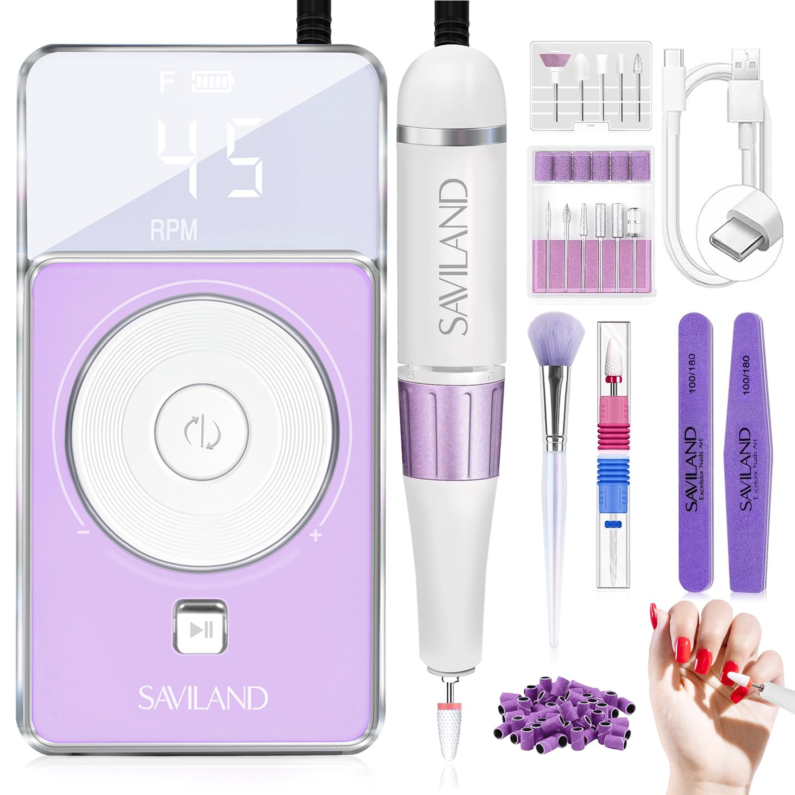SAVILAND SSPro X-Drill Nail Drill Professional: 45000 RPM Quick Removal for Acrylic Nails Electric Nail File 3000 mAh Nail Drill Kit Portable EFile