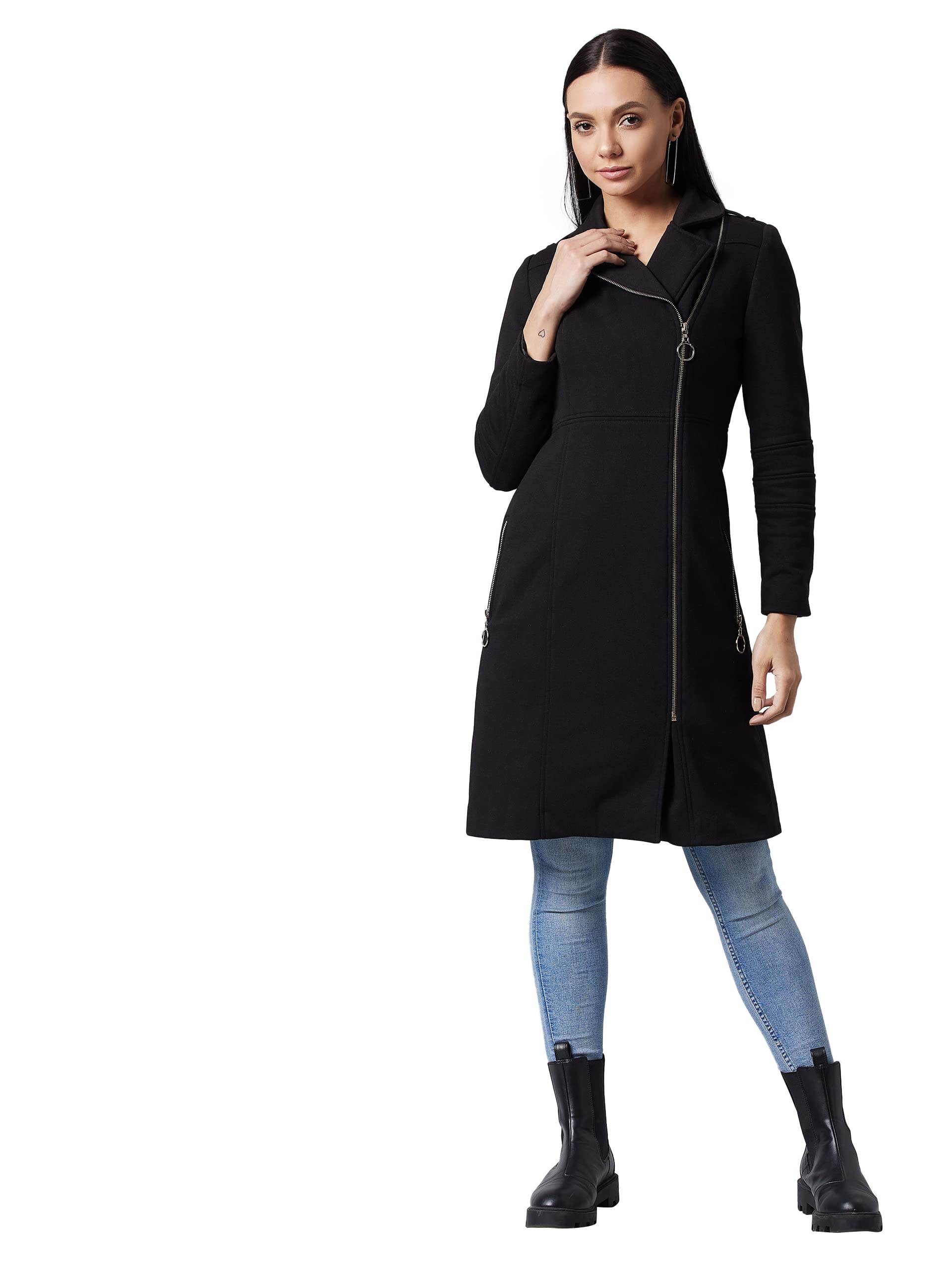 dolce crudo Women's Black V-Neck Full Sleeve Solid Knee Length Jacket-picture-42