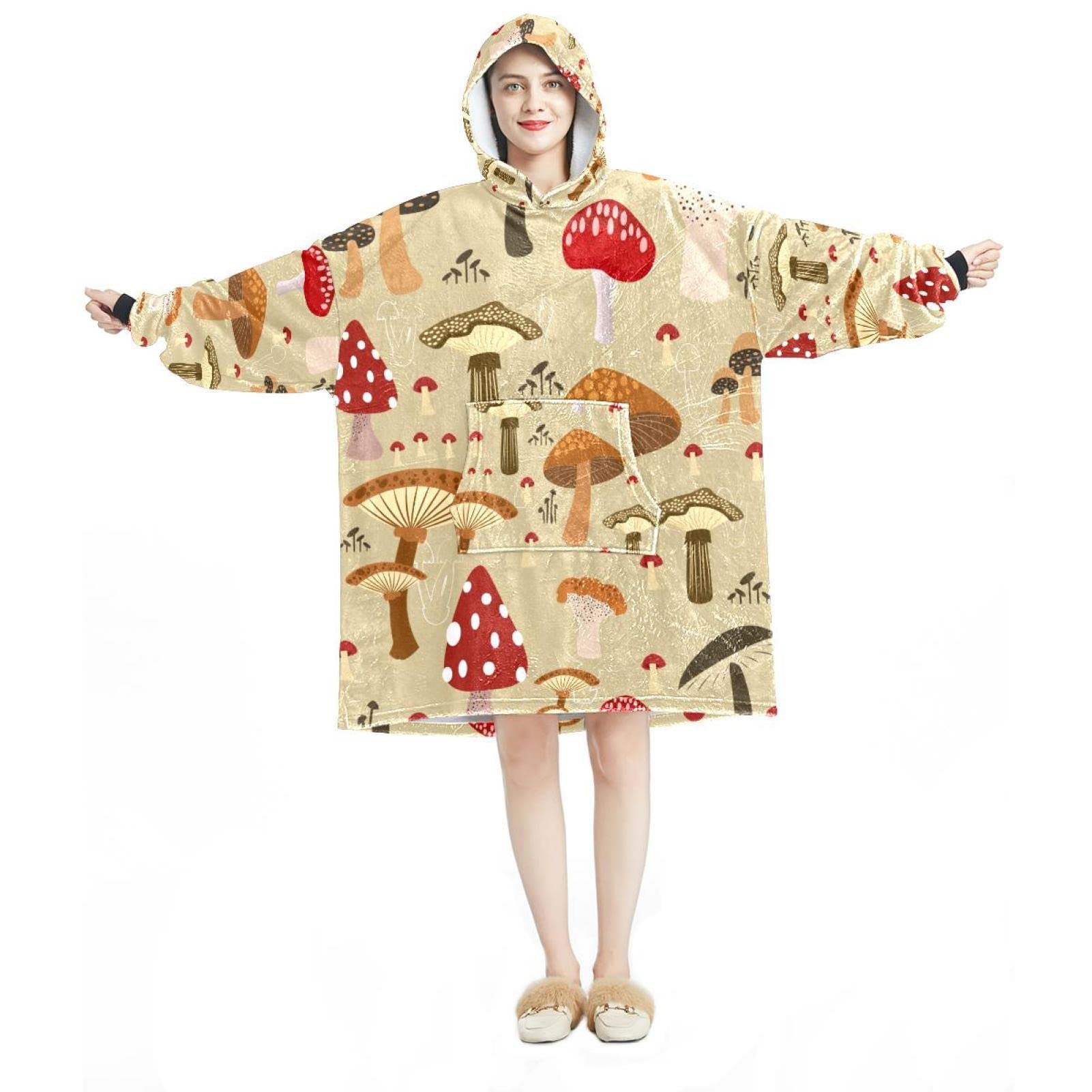 Sweat à capuche surdimensionné champignon pour soirées cocooning en flanelle