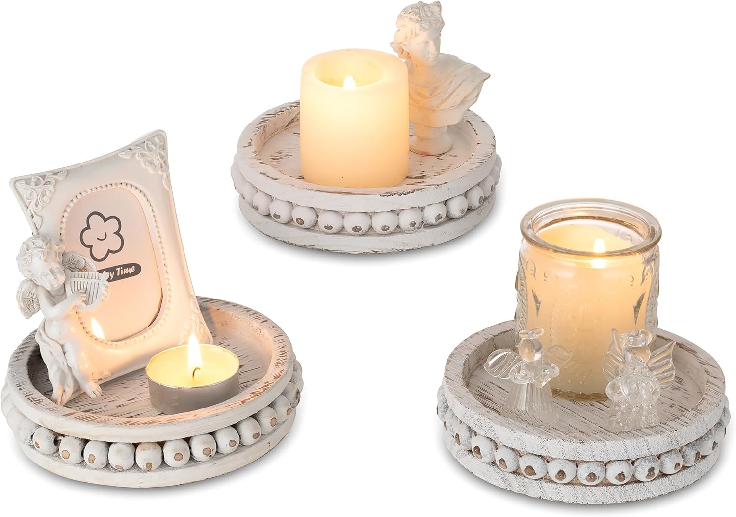 Hanobe Wood Plate Candle Holder Small Candle Plate Set of 3 Decorative