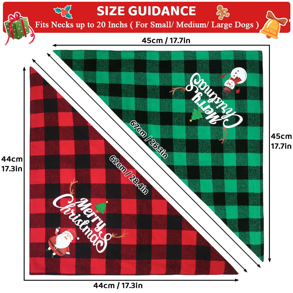 Vivifying Dog Christmas Bandanas, 2Pcs Adjustable Triangle Dog Bandanas with Chequered Print - Image 2
