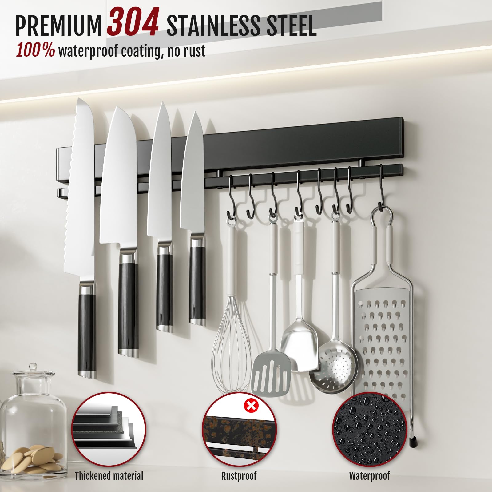 Couteau à Bande Magnétique 40 Cm En Acier Inoxydable Avec Aimant Extra Puissant