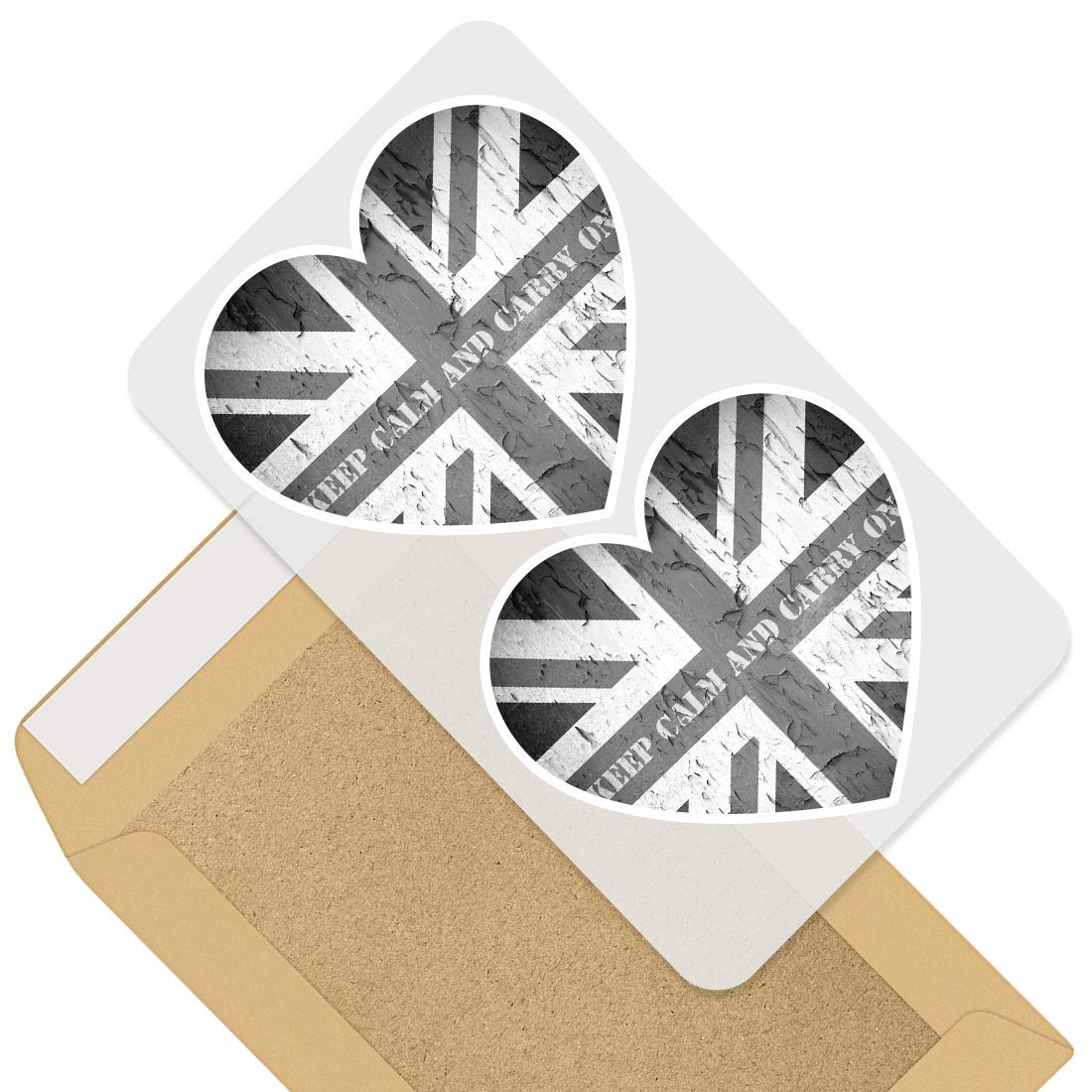 Destination Vinyl Ltd Bw Keep Calm And Carry On Britain 36448 Awesome 2 X Heart Stickers 10 Cm - Bw - Keep Calm Carry On Britain Fun Decals For Laptops,Tablets,Luggage,Scrap Booking,Fridges #36448