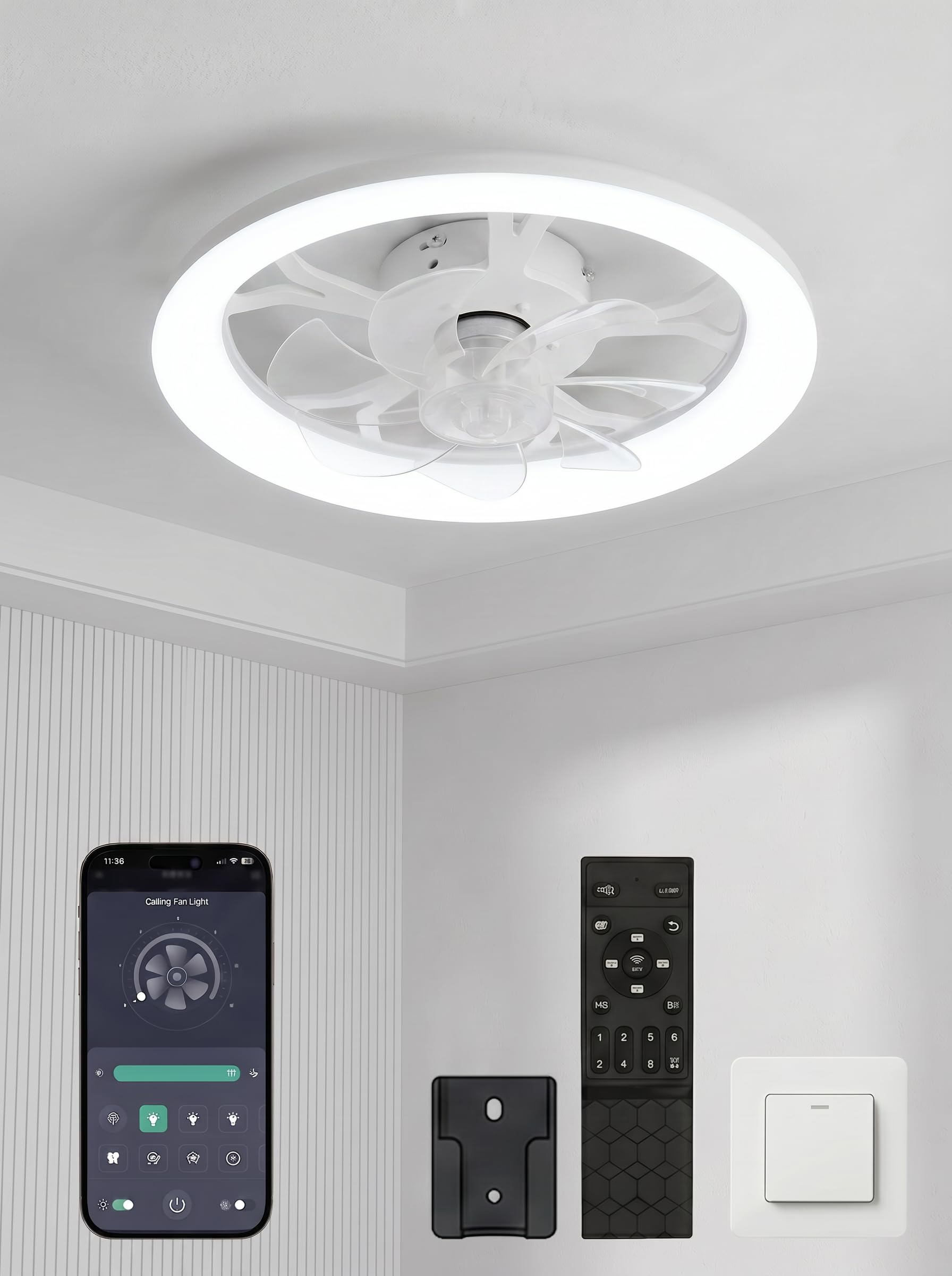LED-Deckenventilator mit Beleuchtung Ø45cm 3 Farbtemperaturen 6 Geschwindigkeiten Fernbedienung dimmbar