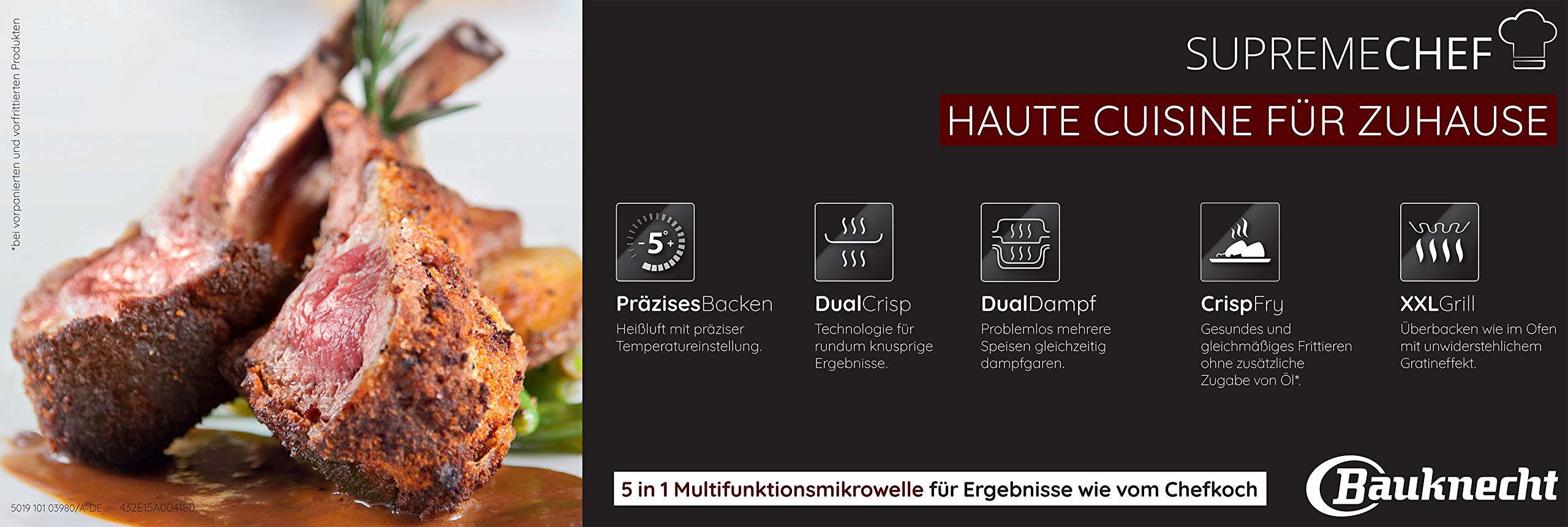 Bauknecht Supreme Chef MW 3391 SX - Micro-ondes multifonction 5 en 1-1000 W - Espace de cuisson : 33 l - Air chaud : 1700 W - Grill XXL : 1200 W - DualCrisp & CrispFry - AutoClean - Cuisson à la