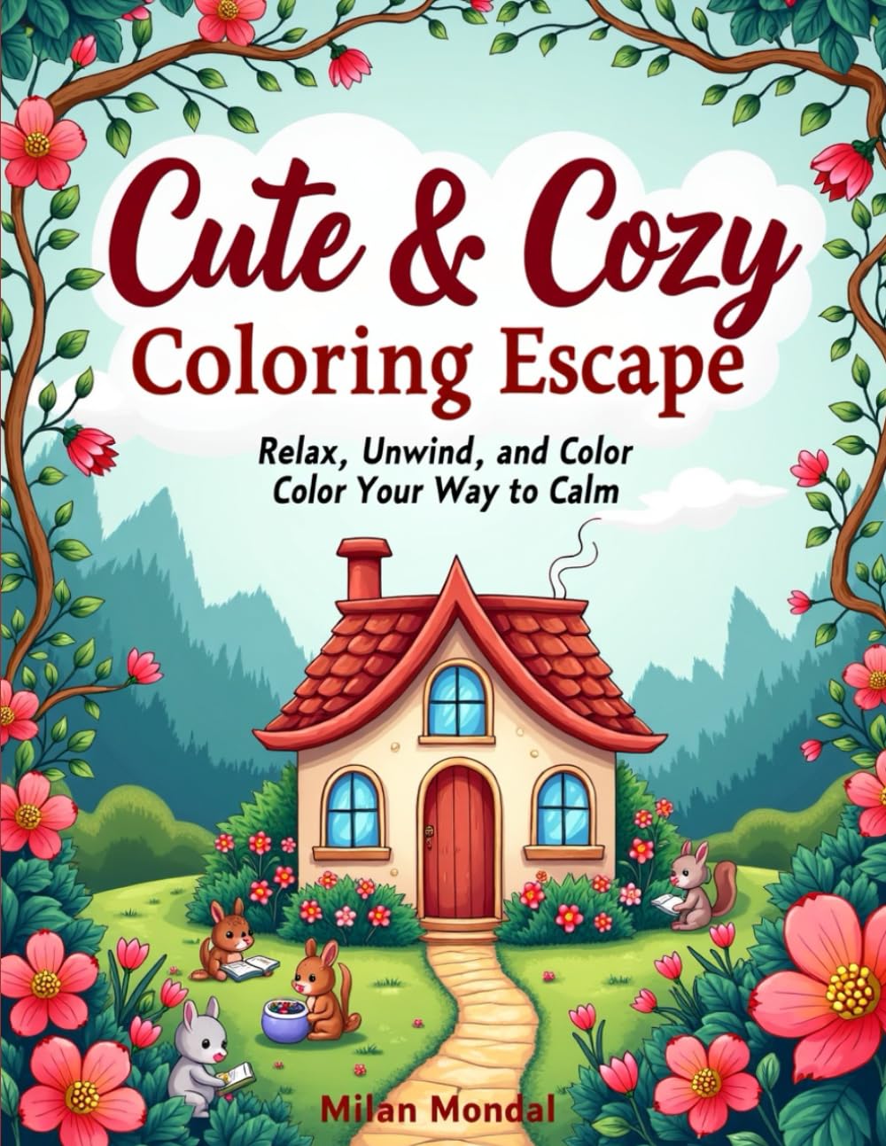 Cute & Cozy Coloring Escape: A Cute & Simple Coloring Book for Adults and Teens Featuring Adorable Characters, Creepy Creatures, and Cozy Hygge Scenes for Relaxation