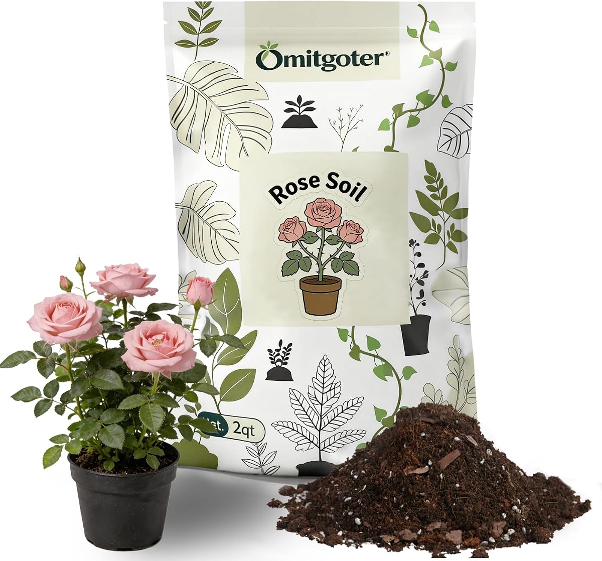 Tierra para macetas de rosa, 4 qt, mezcla orgánica natural para macetas para rosas, drenaje y transpirabilidad superiores, fórmula rica en nutrientes para apoyar el crecimiento saludable de las rosas