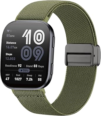 22mm Magnetic Stretchy Nylon Compatible with Amazfit Bip 6/Bip 5 Watch Band, Elastic Soft Sport Strap Replacement for Amazfit Helio/Balance 2/Balance & GTR 4/3 Pro/3/2/2e/47mm Men Women