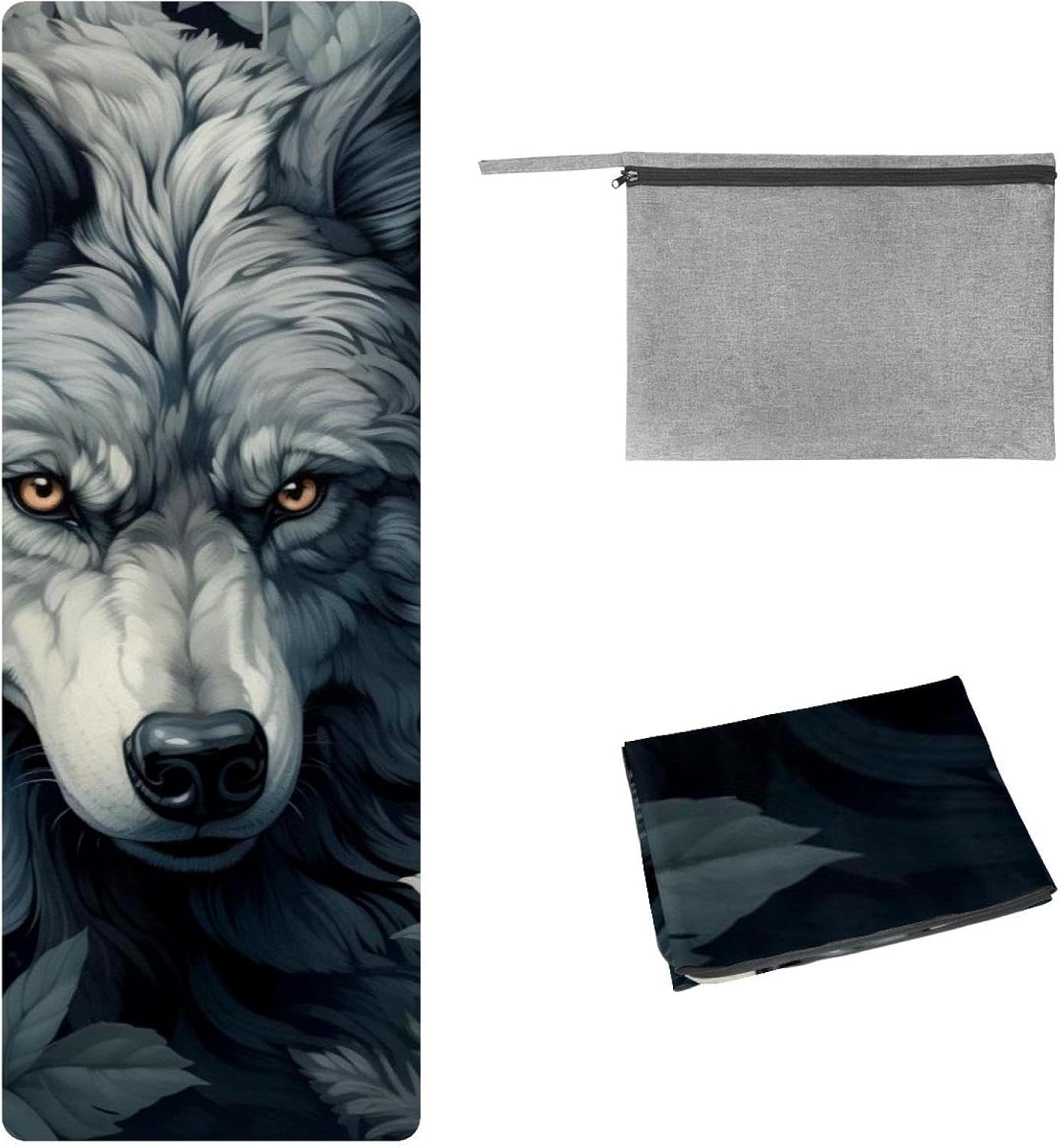 Yoga Towel, Wolf Animal Print Non Slip Sweat Absorbent Hot Yoga Mat Towel for Hot Yoga, Pilates and Fitness - 72.8" x 26.8"
