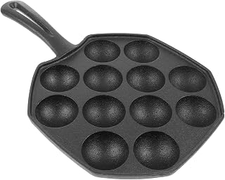 Cast Iron Takoyaki Pan 12-Cup Octopus Meatballs Baking Tray with Heat-Resistant Handle 11.4 X 7.1 X 1.6 Inches for Home Kitchen and Outdoor Bbq