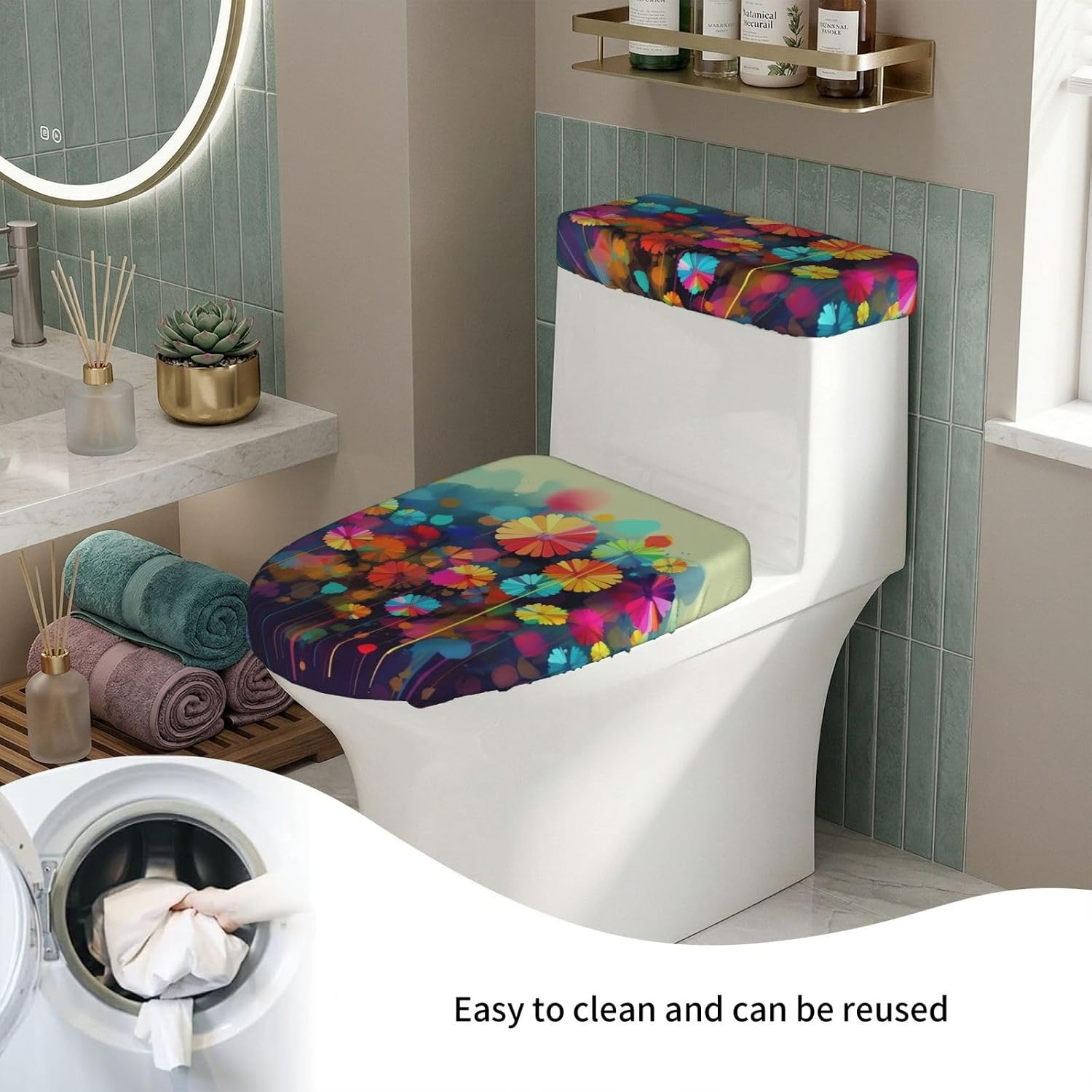 2 Pcs Toilet Lid Cover And Toilet Tank Cover Washable For Bathroom Decor image 5