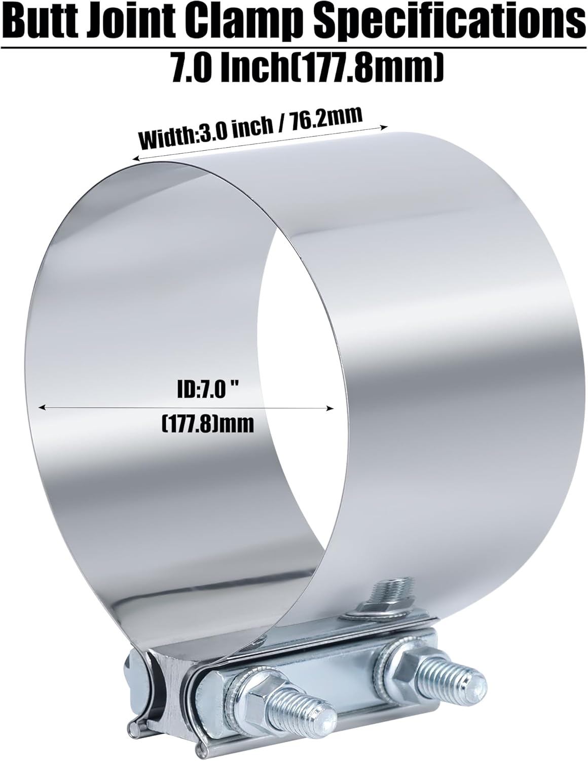 7 Inch Exhaust Clamp,7 Inch Butt Joint Exhaust Muffler Pipe Band Clamp Sleeve Coupler Stainless Steel(1PCS)