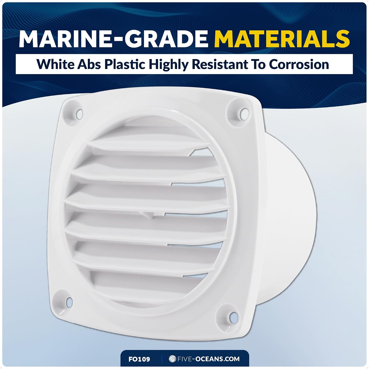 Five Oceans Boat Vent - lotted Louvered Hose Vent, Boat Cover Vent - Air Hose Thru Vent, Black ABS Plastic, Hose Sizes 3-inch & 4-inch Hose Diameter, White & Black Color Available