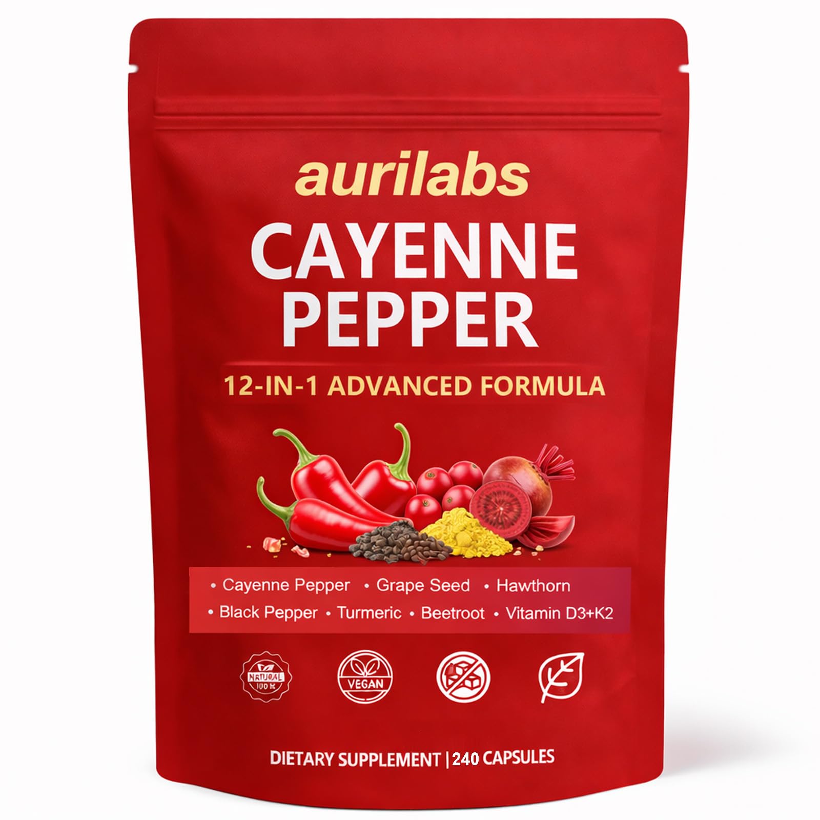 WSJAWH Suplemento Fitoterápico de Pimenta-Caiena com Vitaminas D3 e K2, gomas, 1 unidade