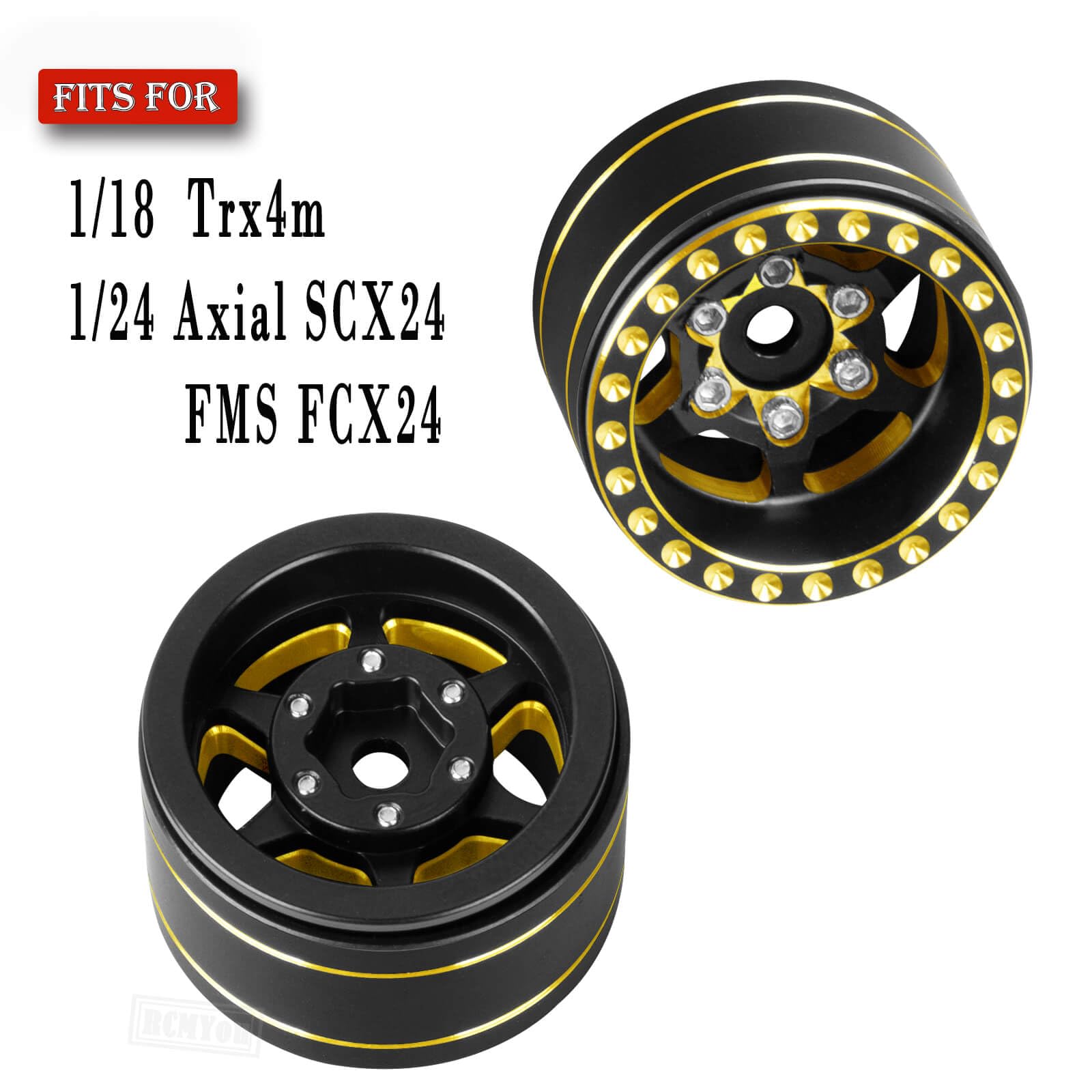 RCMYou RC Full Brass (1.0 Inches) Beadlock Wheel Rim for 1/18 1/24 Trx4m Axial SCX24 FMS FCX24 RC Crawler Car,Full Brass 4PCS 1.0 Inch Wheel Hub