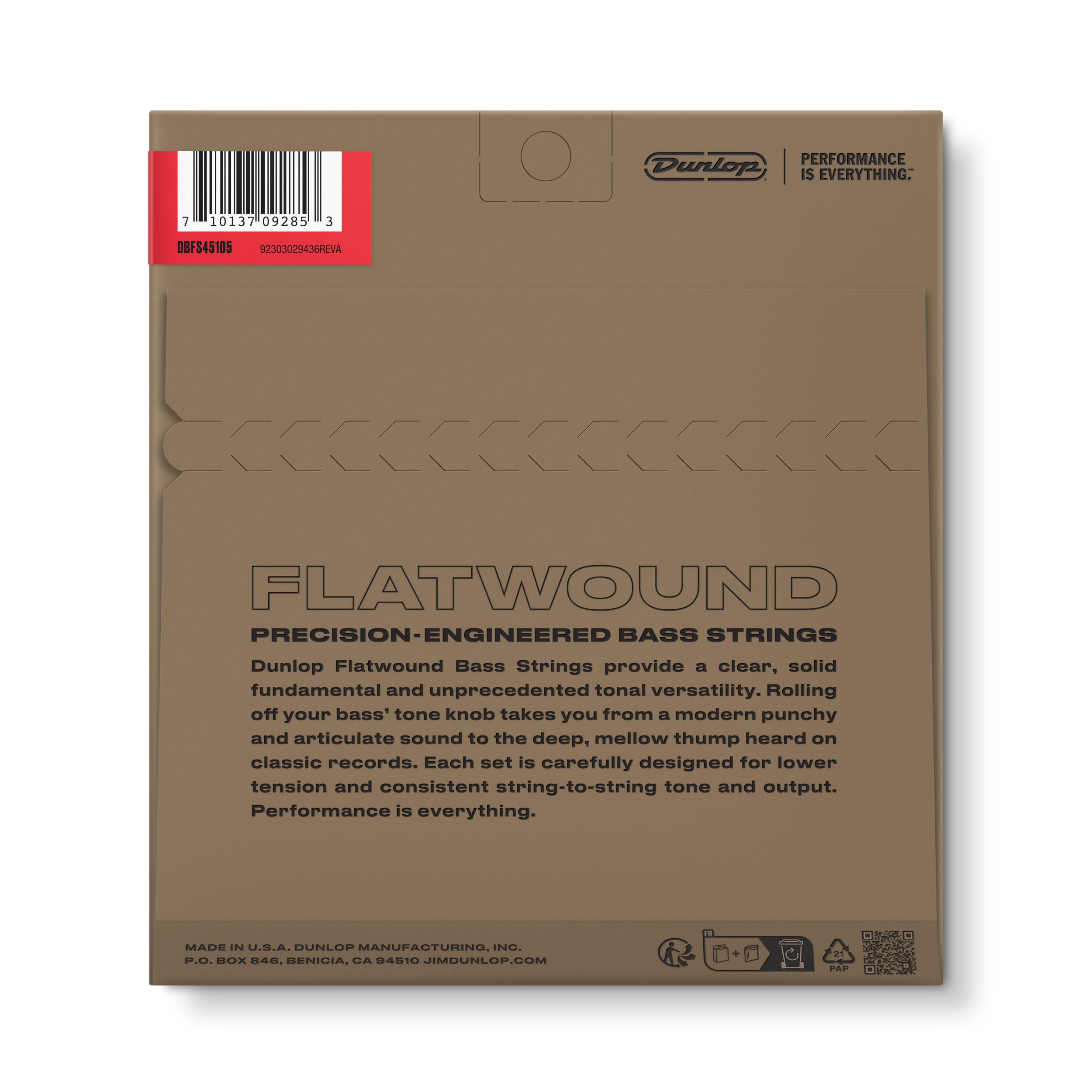 DUNLOP - DBFS45105 CORDE FLATWOUND PER BASSO 45-105 MEDIUM-4/SET, Set di Corde per Basso Elettrico 4 Corde, Scalatura 45-105, Formato Long Scale