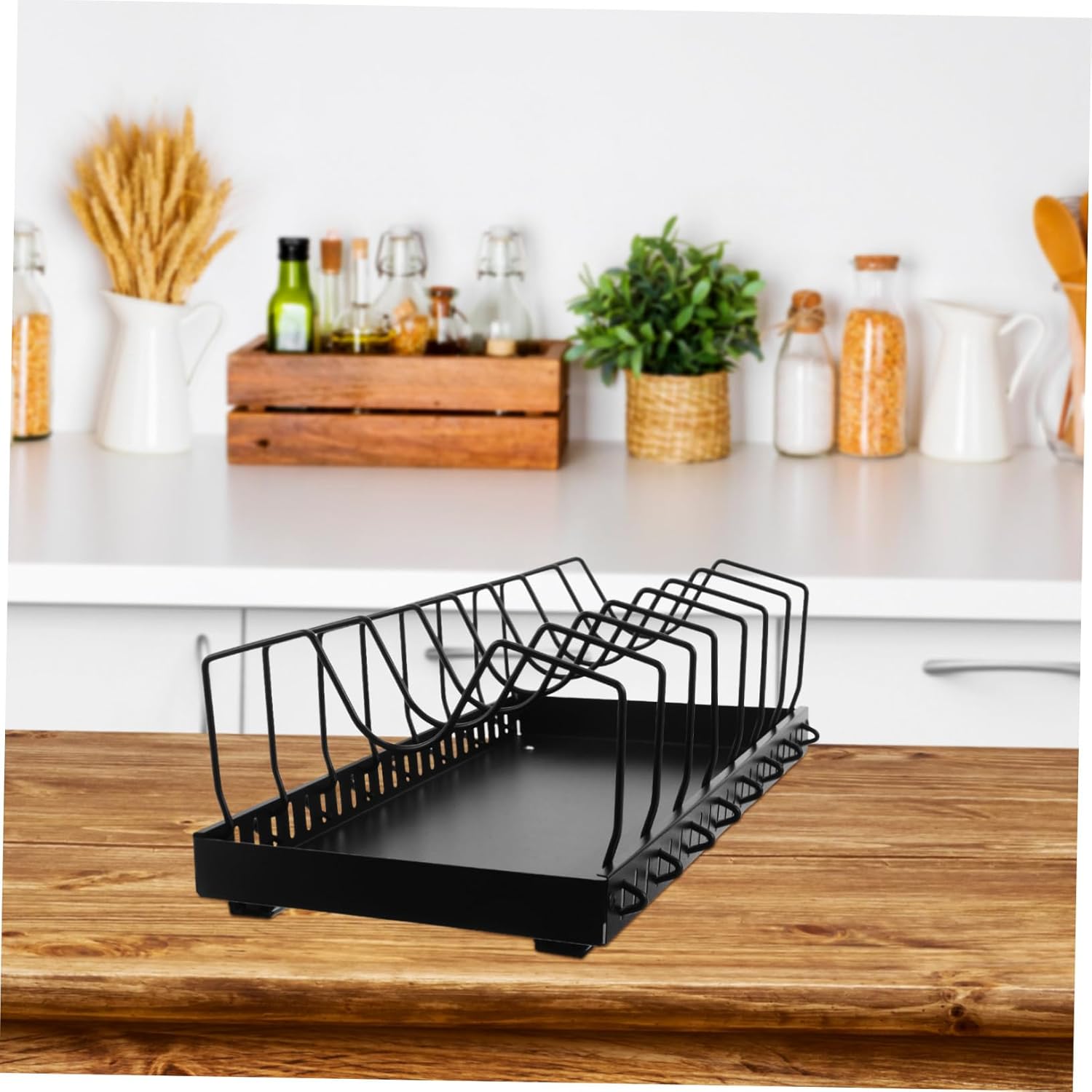 Adjustable Metal Pan Organizer with Dividers for Cabinet Sliding Bakeware Rack for Pot Lids and Pans Space-saving Kitchen Storage for Home Restaurant and Hotel Use