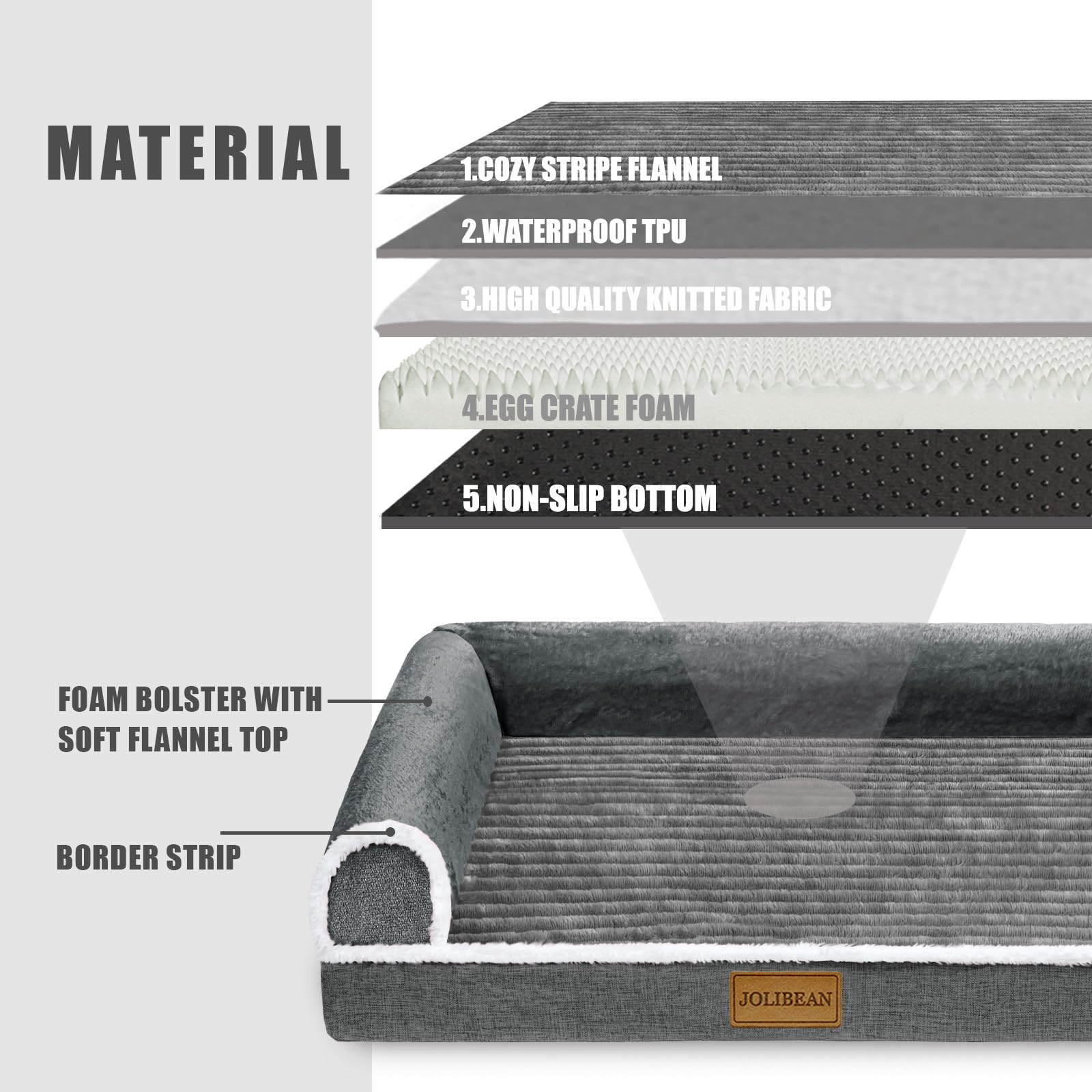 Cama Perro Grande Ortopédica, Colchoneta Perro de L con Espuma De Caja De Huevos, Sofá Perro con Impermeable Lavable Desenfundable, 122x76cm, Gris | Resistente al agua, antideslizante, suave con base antideslizante, funda extraíble y lavable