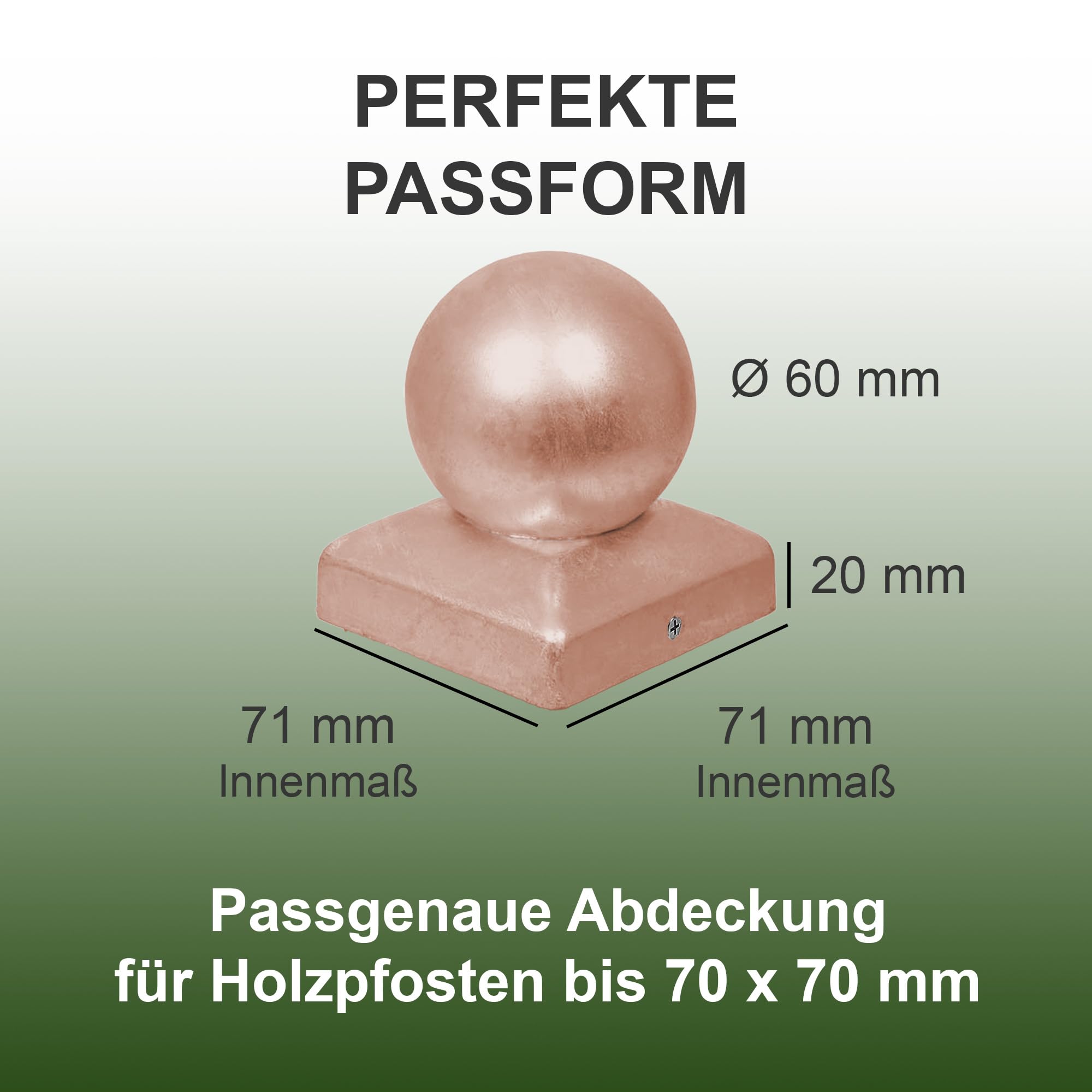 h2i Tappo per pali a sfera | rame | 71 x 71 mm | 10 pezzi | Tappo di copertura angolare per pali in legno da giardino e pali di recinzione a forma di piramide | Protezione dalle intemperie per travi e