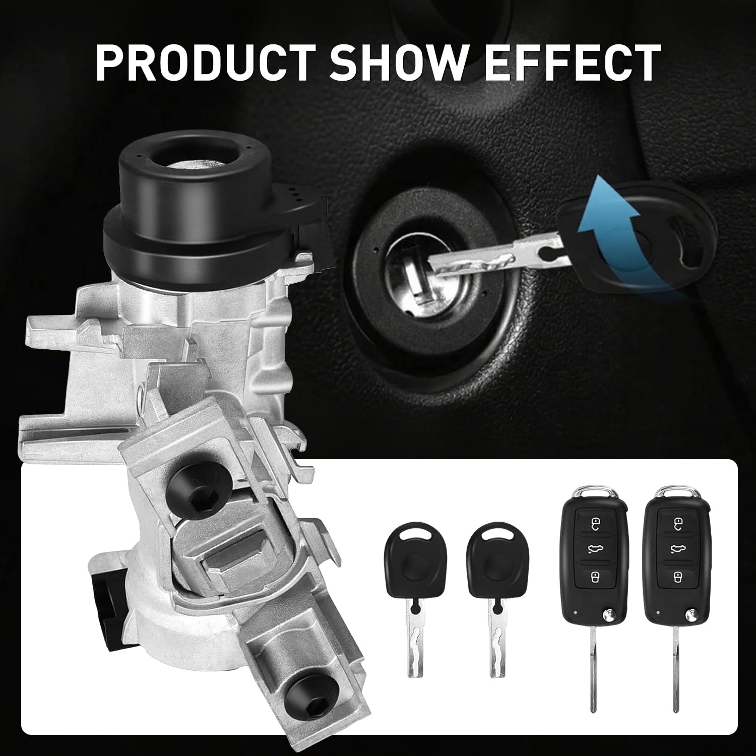 1K0905851B, Ignition Switch Lock Cylinder with Key for MK6 2006-2008 2009-2019 VW Jetta Passat, 2004-2007 2010 2011 Golf EO Rabbit Ti guan Ignition Starter Switch, Replace 1K0905865,1K0905841