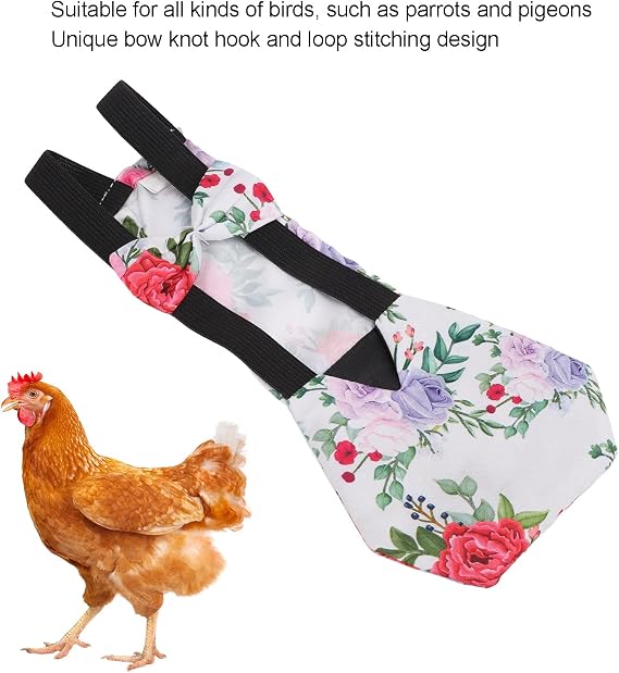 HEEPDD Pet Chicken Diapers with Bow Tie Reusable Duckling Diapers Goose Clothes Washable Breathable Fabric Loose Tight Belt Design Diapers (Peony Flower)