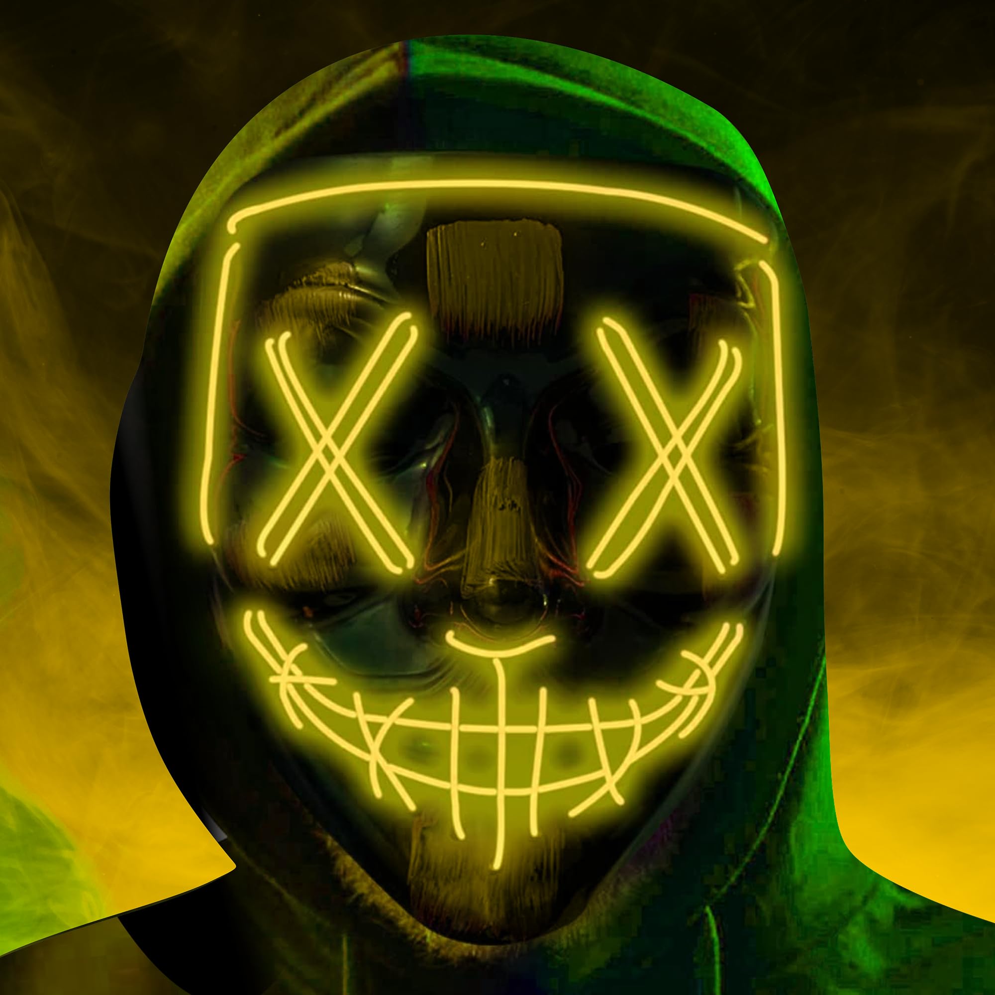 LUMOUS LMS Unisex Halloween Masks, Led Purge Masks Scary Light Up Masks Cosplay Led Halloween Masks for Raves Creepy Mask for Adult (EL Wire Mask Yellow)