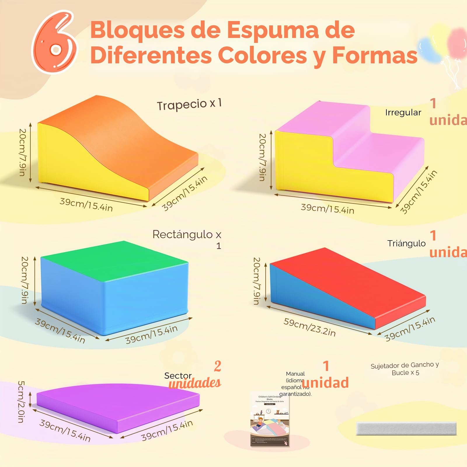 Lischwert Bloques de espuma Equipo Soft Zone Formas Actividad Multicolor Juguetes para niños pequeños (JM301-Color)