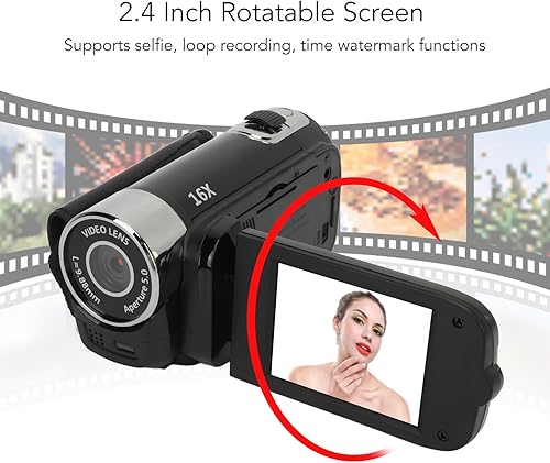 Miniatura 2 de Yunir Cámara digital de 16 MP, 2.4 1080P 16X Zoom videocámara de pantalla giratoria con luz de relleno, cámara USB de video vlogging para viajes