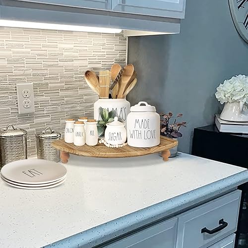 Miniatura 5 de Estante esquinero de madera, soporte de pedestal marrón rústico, estantes de esquina de granja, bandeja vertical para decoración de mesa de