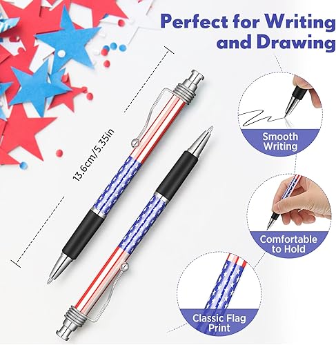 Miniatura 8 de Bolígrafo de la bandera estadounidense con temática patriótica de Estados Unidos, 0.039in, tinta negra, bolígrafo de tinta de gel para el Día de la