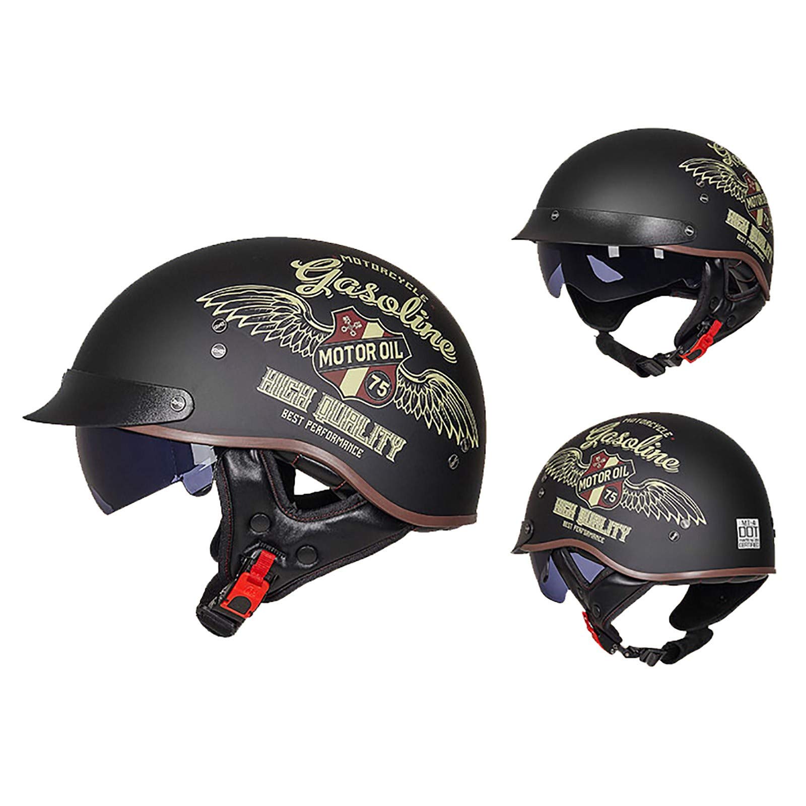 Motorcycle Half Helmet Cruiser Chopper Biker Dot Ece Approved Open Face Motorcycle Helmet Abs Plastic Adult Harley Motorbike Scooter Helmet For Men And Women Vintage German Style A M 55 56cm