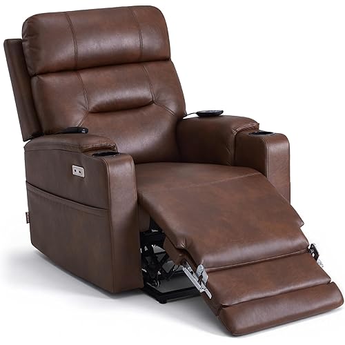 MCombo Lift Chair for Tall Man 6‘6’’, Dual Motor Power Lift Recliner Chair for Elderly, Lay Flat for Sleeping, Heat and Massage, USB & Type C, Faux Leather 7755 (Dark Brown)