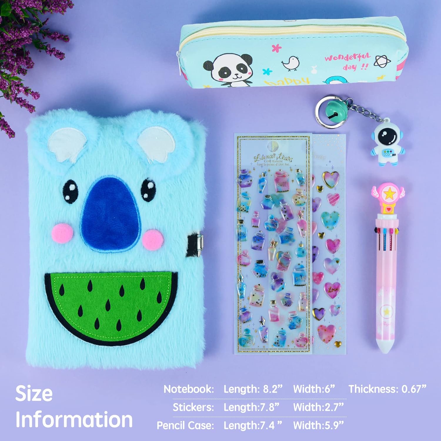Sicbanna Koala Diary with Lock and Keys for Girls, Kids Journal School Travel Notebook Gift Set for Writing and Drawing, Secret Diary with Pencil Case Multicolored Pen Stickers Keychain : Everything Else