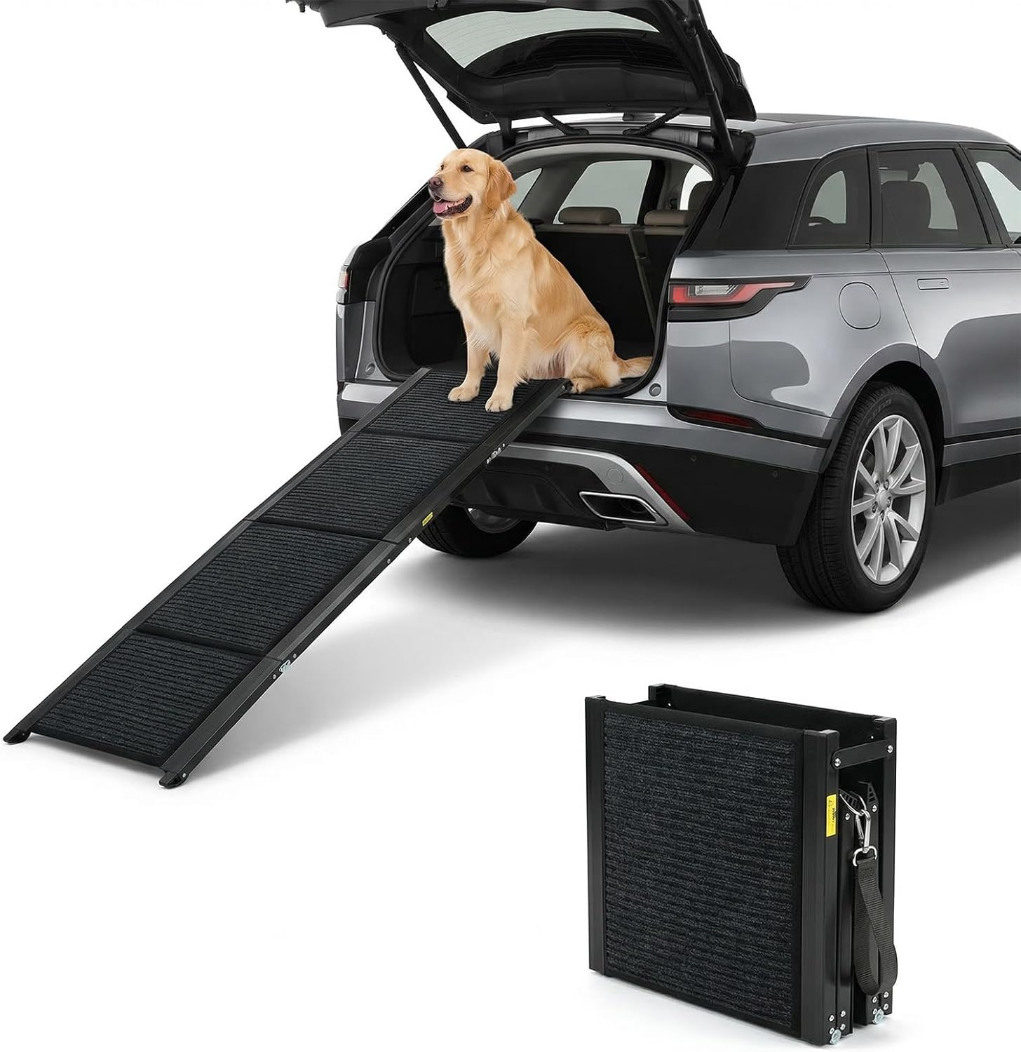 Dog Ramp for Car, SUV & Truck - 63" Long & 17" Wide Portable Folding Pet Ramp with Non-Slip Rug Surface, for Large Dogs Up to 250LBS