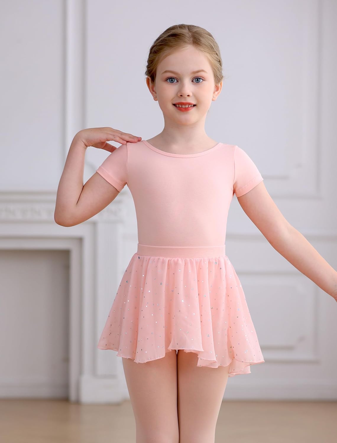 MdnMd Girls Ballet Leotards Combo with Tights Skirt Removable Toddler Ballerina Dance Dresses Soft Outfit Short Sleeve - Image 4