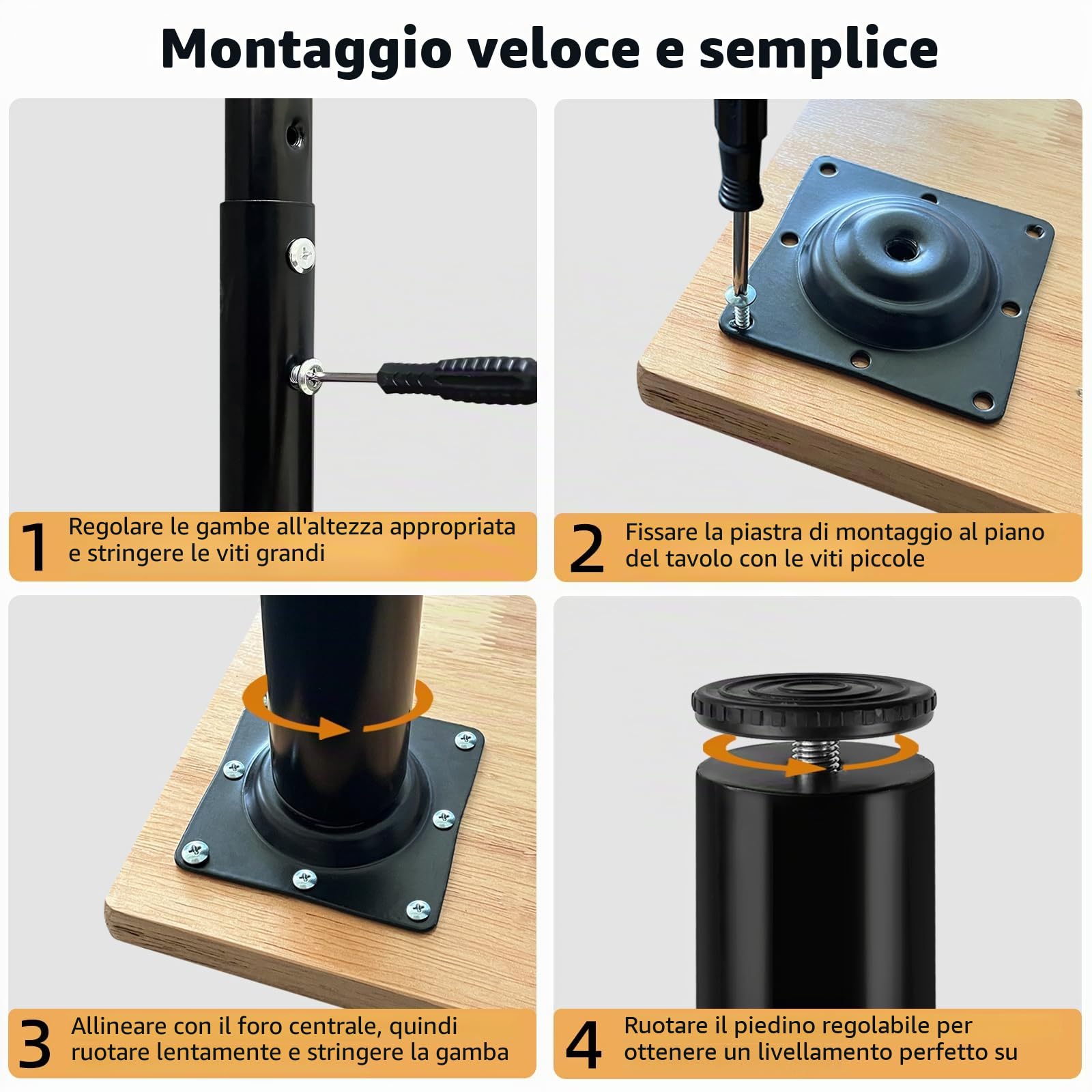 QLLY Gamba da tavolo regolabile in metallo, 60-100 cm, gamba per l'home office, set di gambe per mobili (1, nero)
