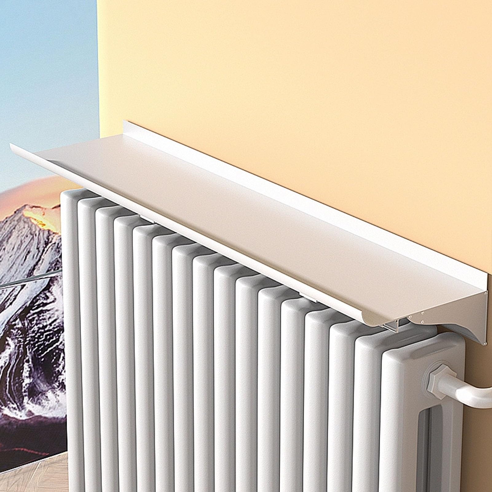 Tablette radiateur 20x150cm blanche avec étendoir à linge intégré pour maison
