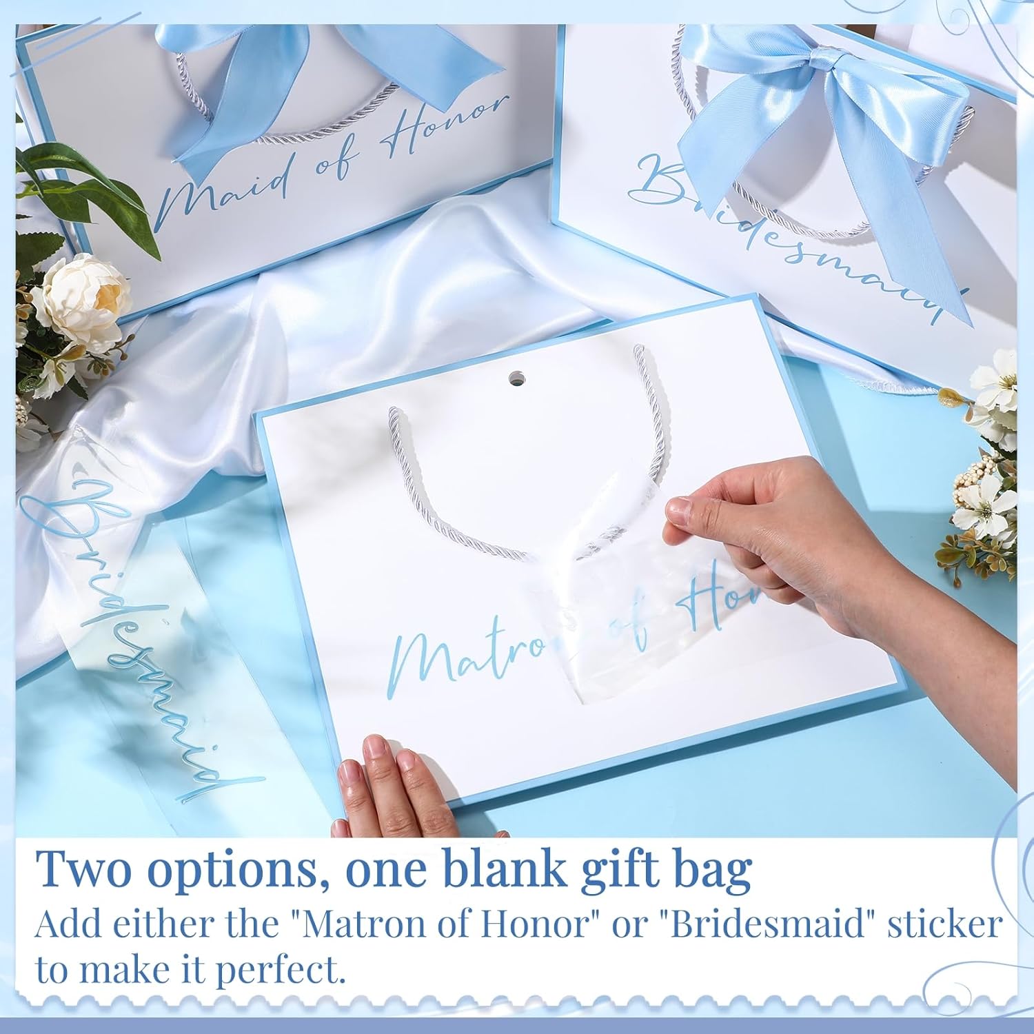 Silkfly 11 Pack Bridesmaid Gift Bags with Bow Ribbon DIY Matron of Honor Gift Bags with Tissue Paper for Bridesmaid Maid of Honor Bridal Shower Bachelorette Party, 11.8x10x4'' - Image 3