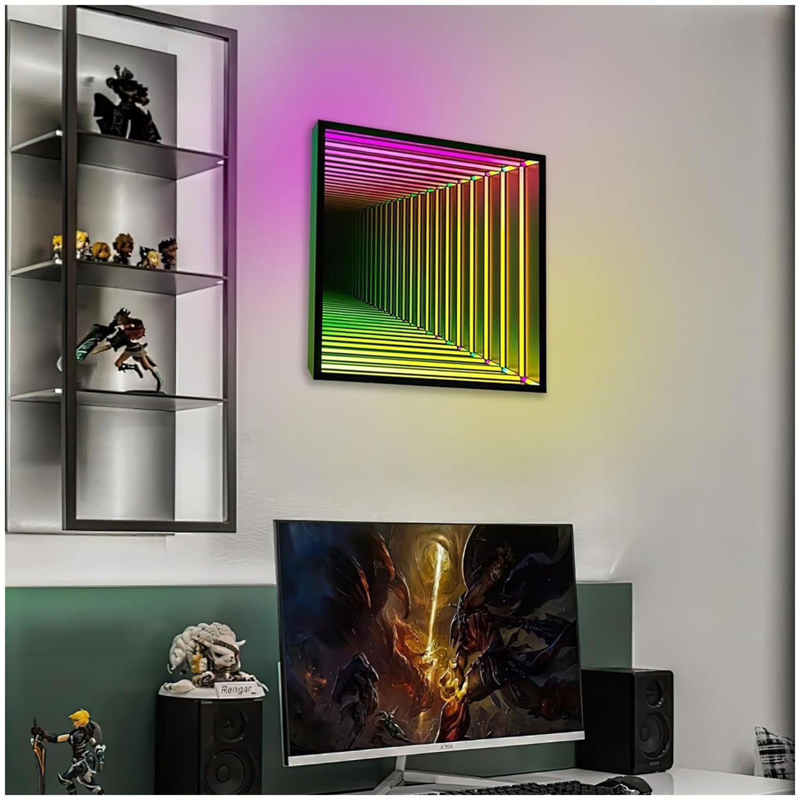 Lampa tunelowa Infinity z lustrem, 40 cm, LED, lampka nocna 3D, do domu i biurka, dekoracja sensoryczna do salonu i na imprezy